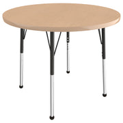 36" Round T-Molding Activity Table with Adjustable Standard Ball Glide Legs - Maple/Maple/Black