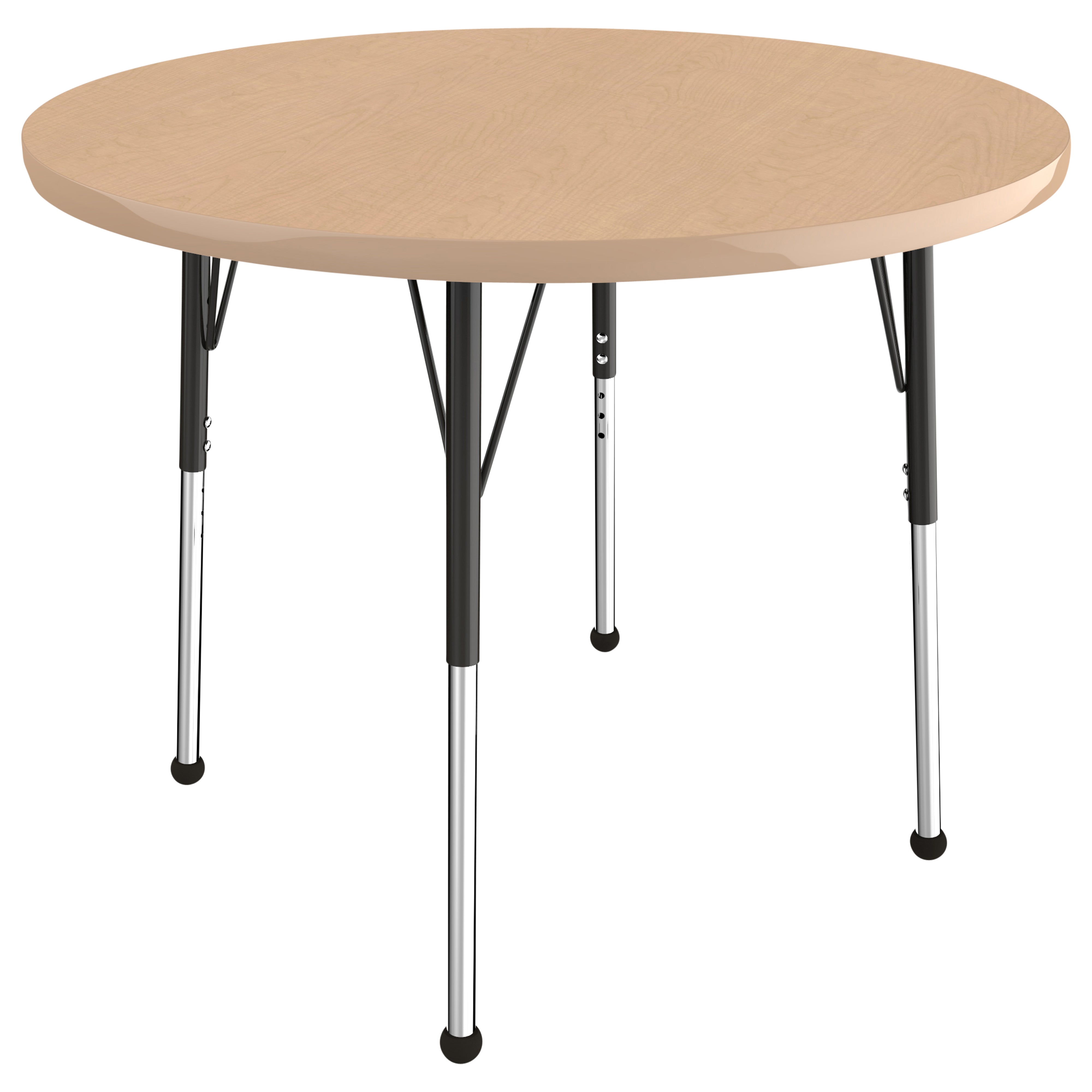 36" Round T-Molding Activity Table with Adjustable Standard Ball Glide Legs - Maple/Maple/Black