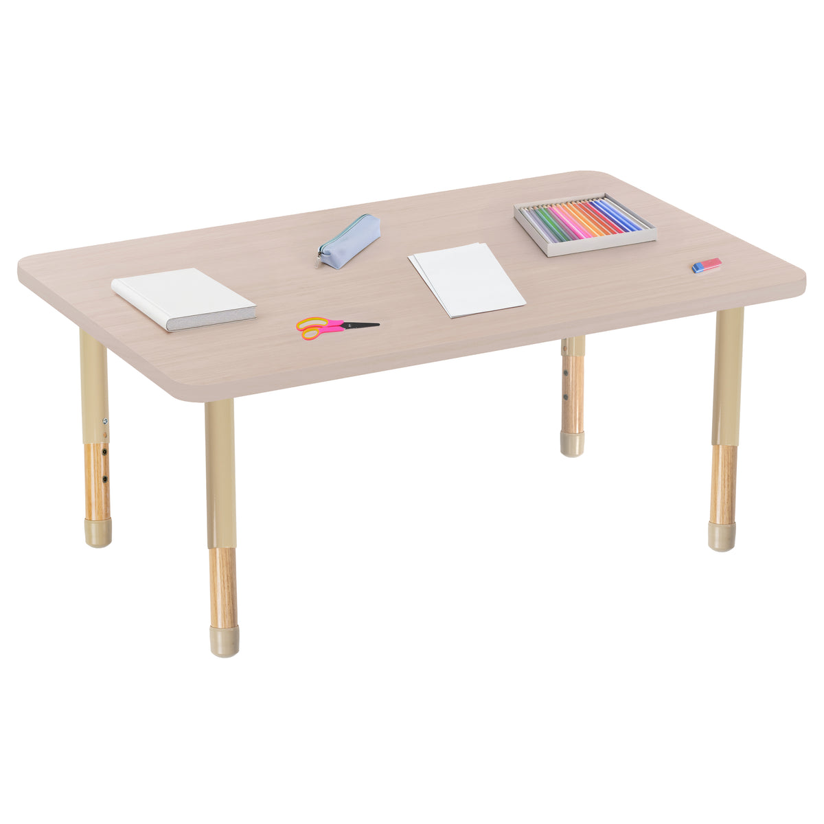 30" x 48" Rectangle Thermofused Activity Table with Adjustable Chunky Wood Legs - Asian Sand/Sand/Natural