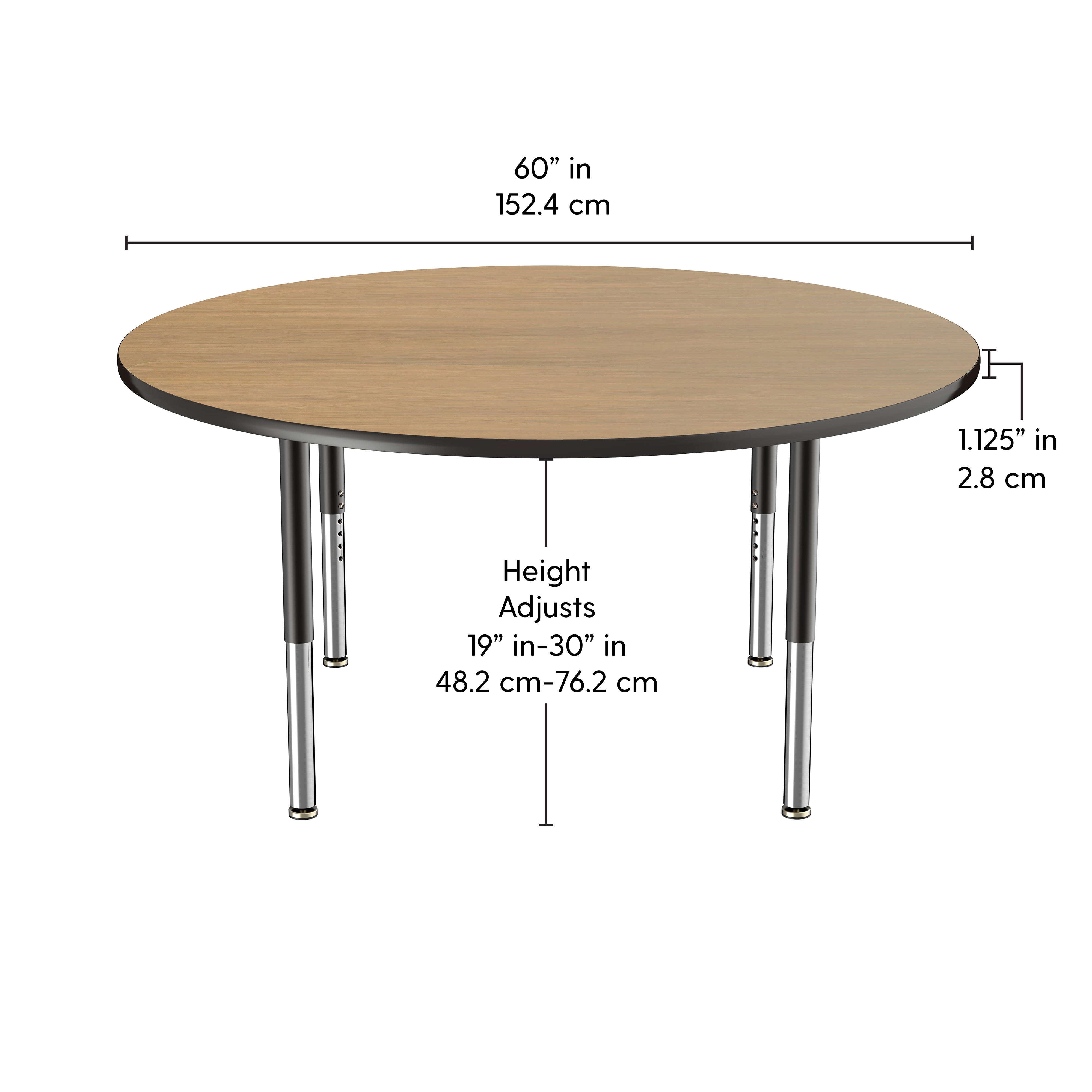 60" Round T-Molding Activity Table with Adjustable Super Legs - Pasadena Oak/Black