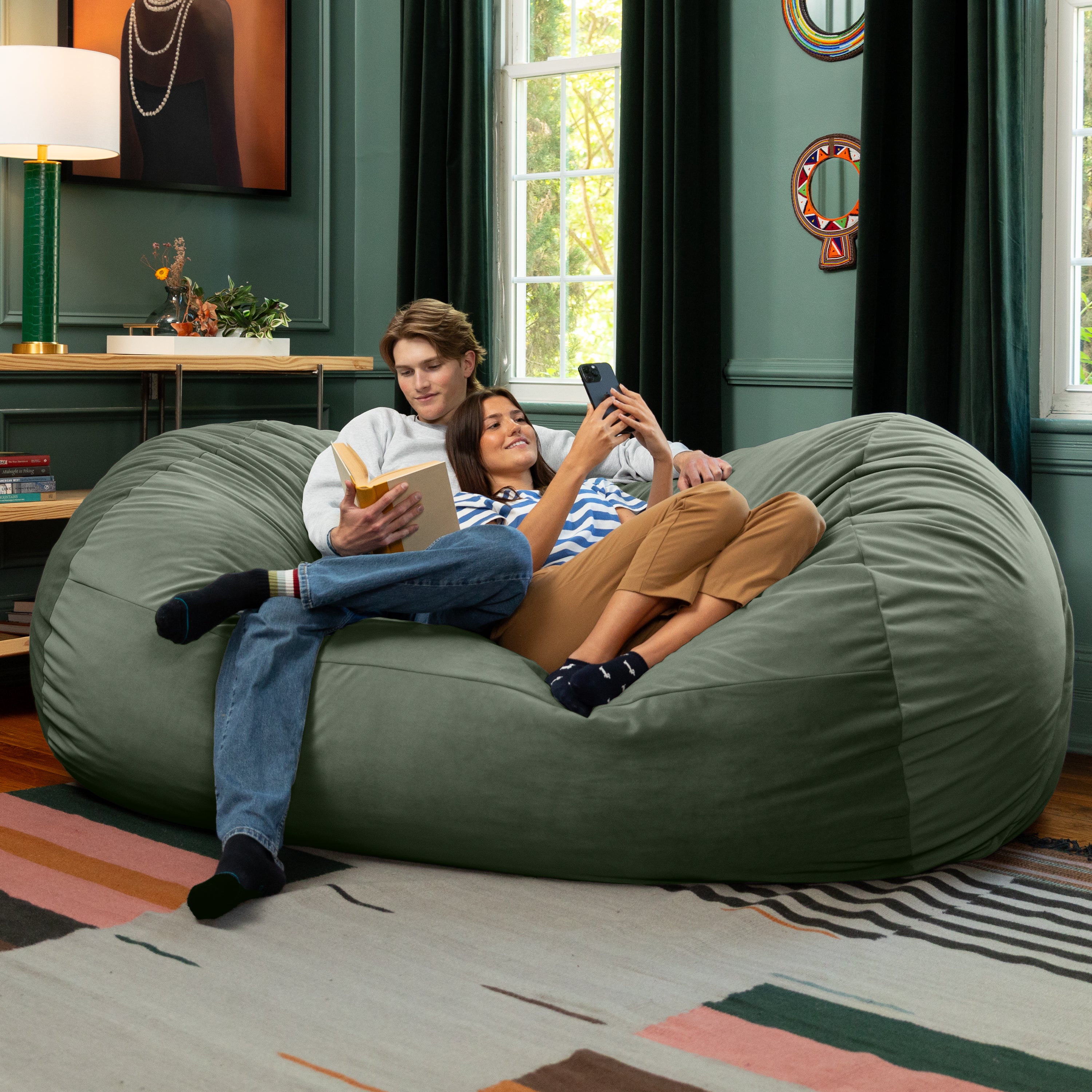 Jaxx Grand Lounger 7 Foot Bean Bag Sofa -Lush Velvet Green