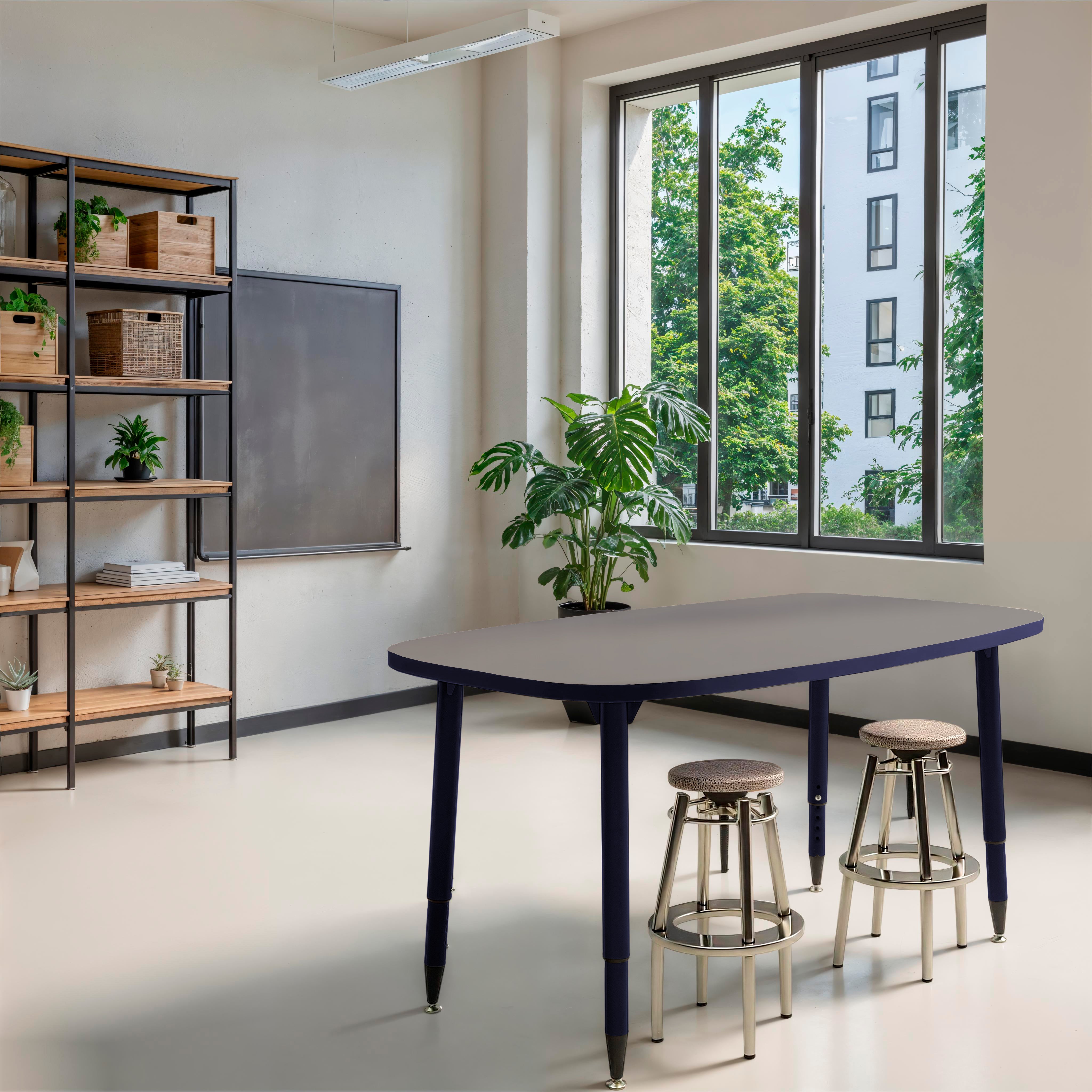 Adapte 31" x 50" Rounded Rectangle Thermofused Activity Table with Adjustable Tapered Legs - North Sea/Navy