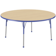60" Round T-Molding Activity Table with Adjustable Standard Ball Glide Legs - Maple/Blue