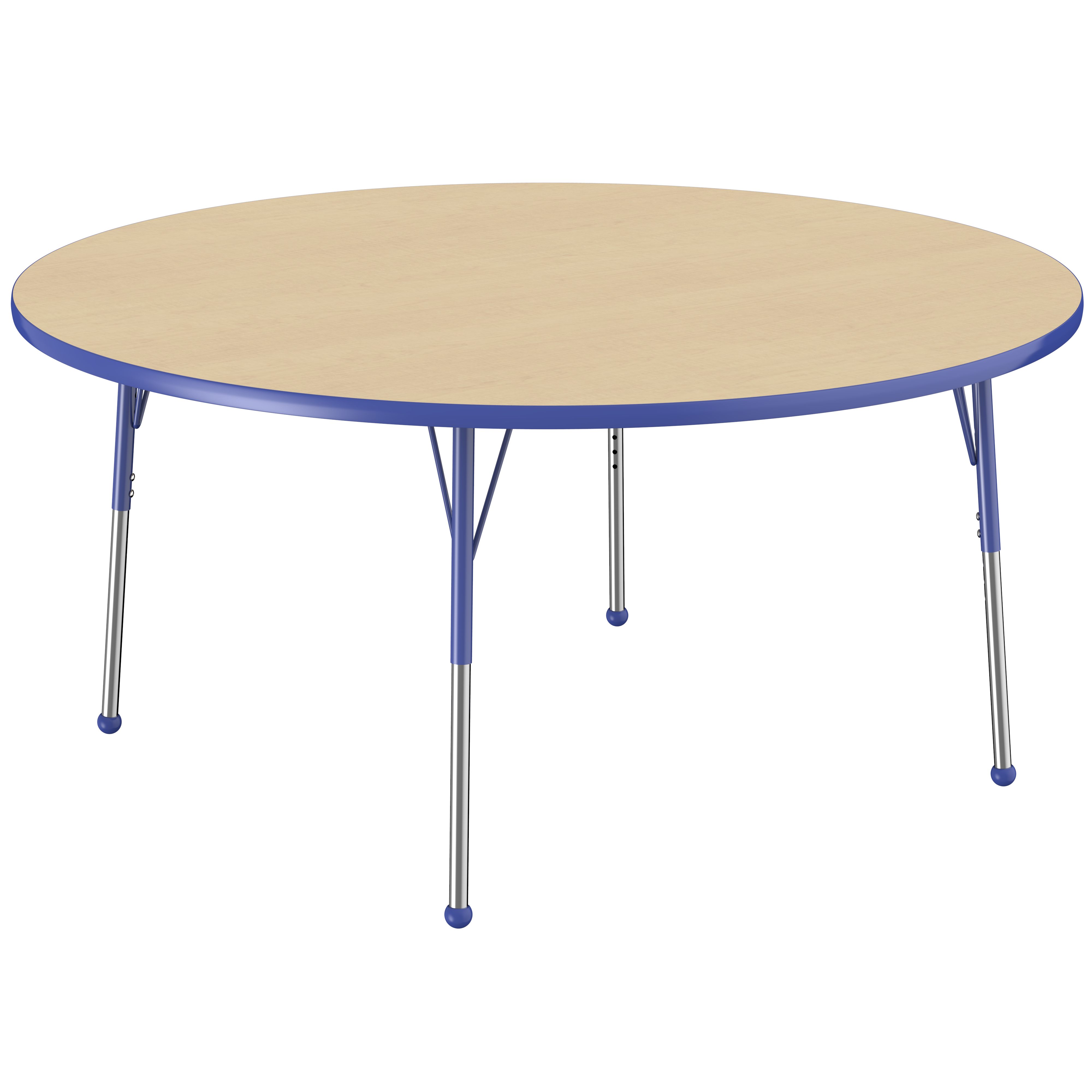60" Round T-Molding Activity Table with Adjustable Standard Ball Glide Legs - Maple/Blue