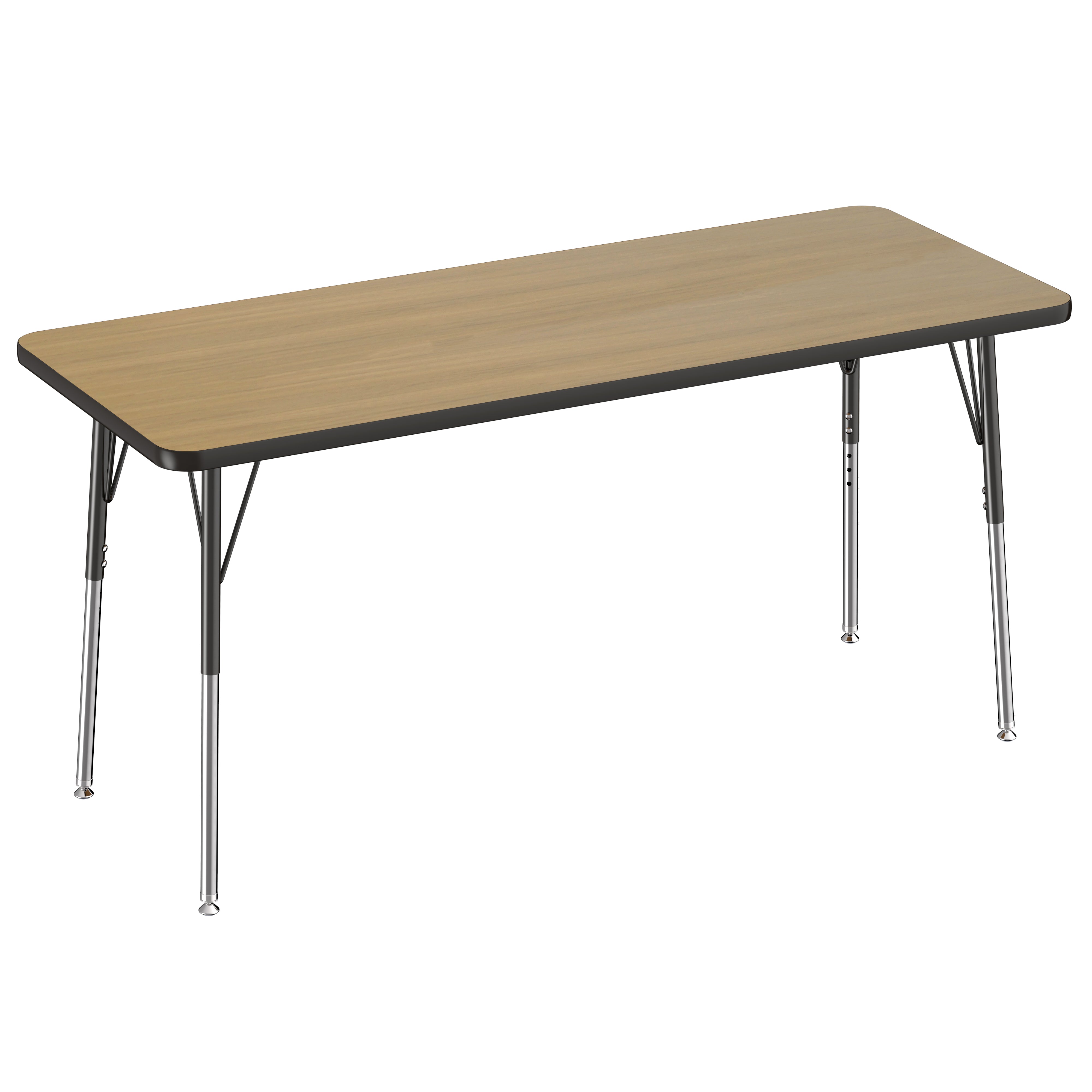 24" x 60" Rectangle Thermofused Activity Table with Adjustable Standard Swivel Glide Legs - Pasadena Oak/Black