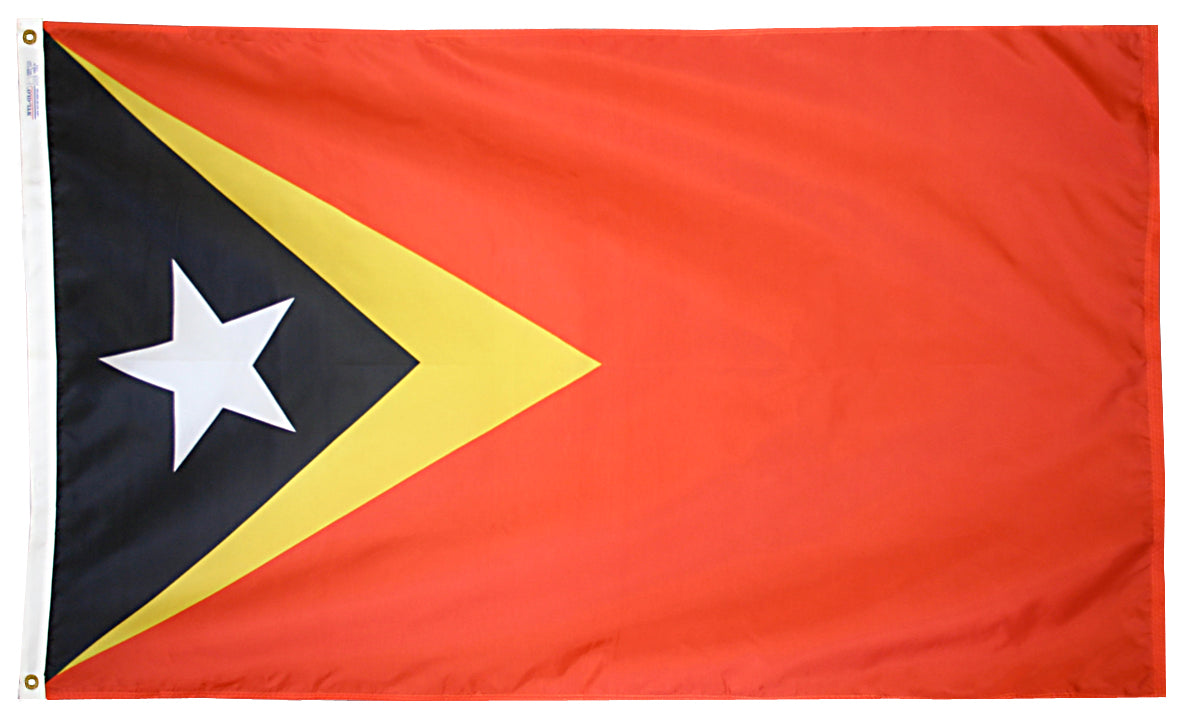 East Timor Flag 5x8 ft. Nylon SolarGuard Nyl-Glo 100% Made in USA to Official United Nations Design Specifications.