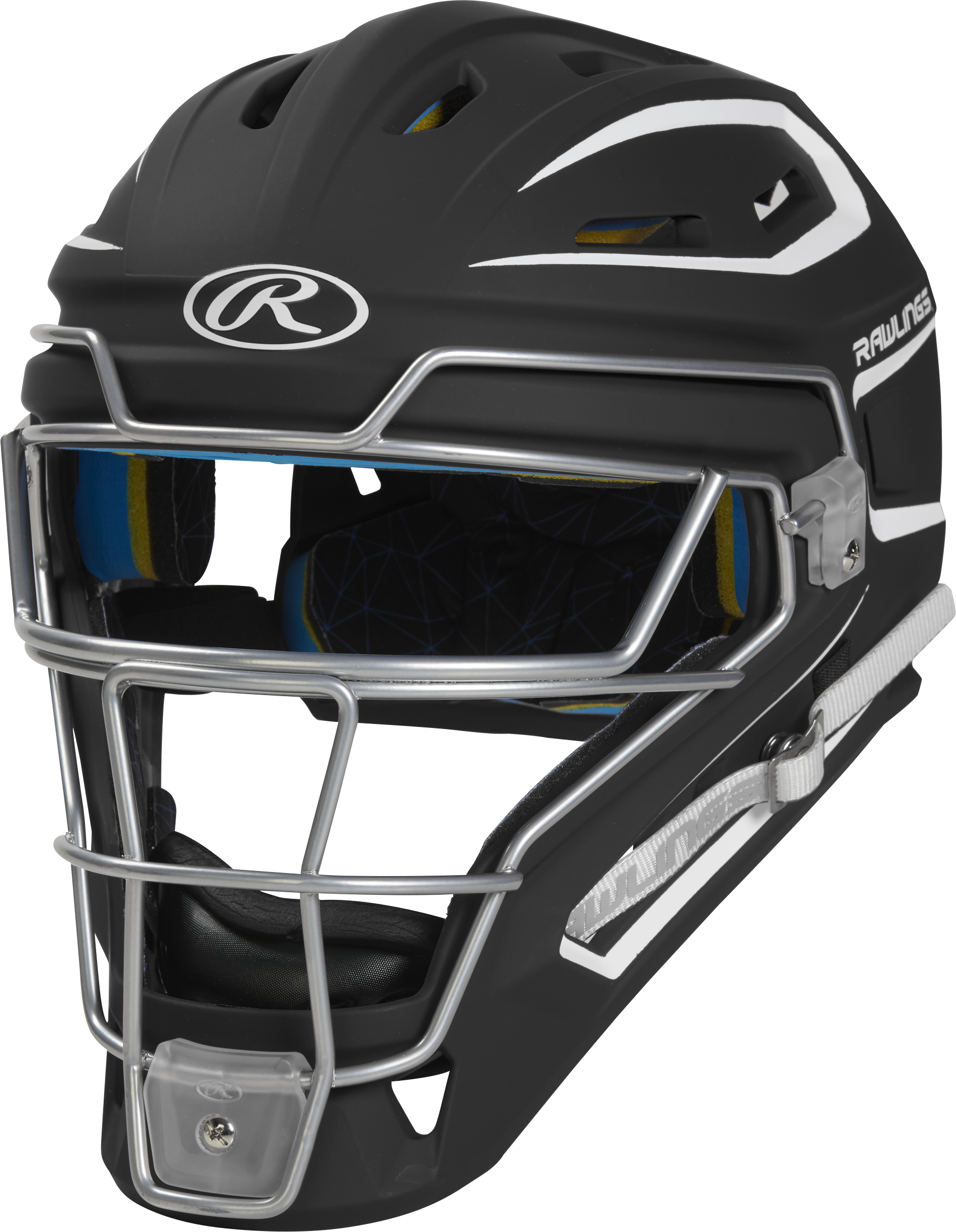 Rawlings Mach Matte 2-Tone Hockey Style Senior Catchers Helmet - Black/White