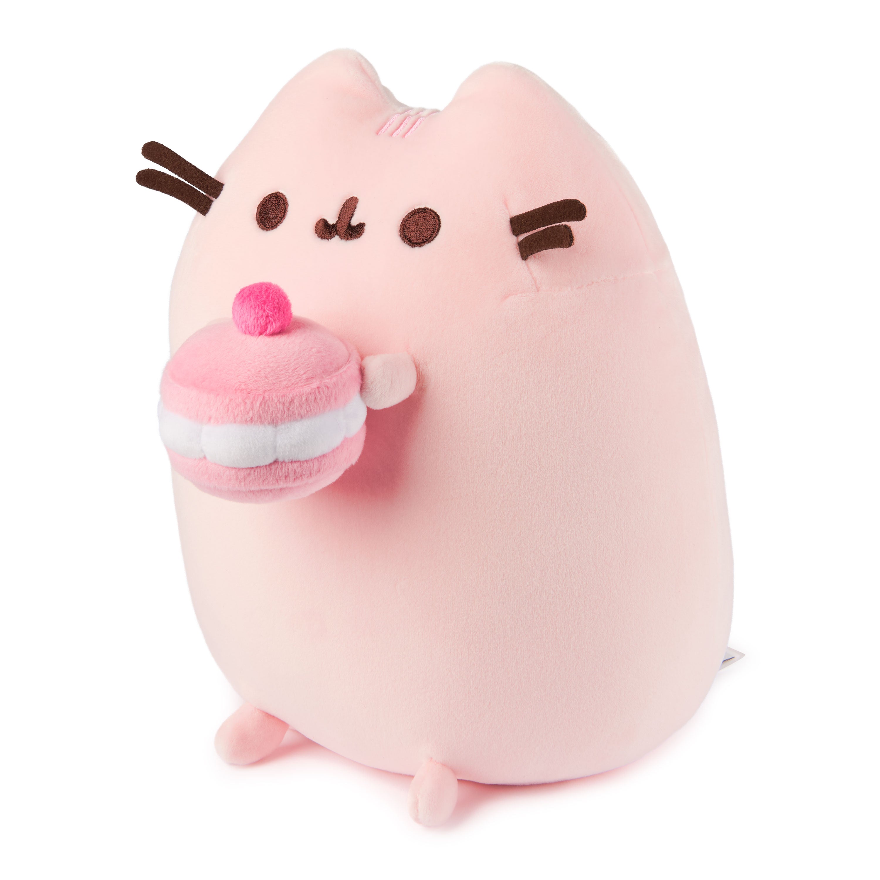 GUND Pusheen Cherry Macaron Squisheen Plush, Squishy Toy, Collectible Dessert Food Toy, Cat Stuffed Animal for Ages 8 and Up, Pink, 9.5”