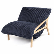 Pillow Saxx Dream Lounger with Wood Frame - 3-in-1 Bean Bag Accent Chair, Recliner & Sleeper Mondo Fur Midnight Blue