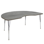 48" x 72" Kidney La Madera Activity Table with Standard Legs - Light Gray Wood/Silver