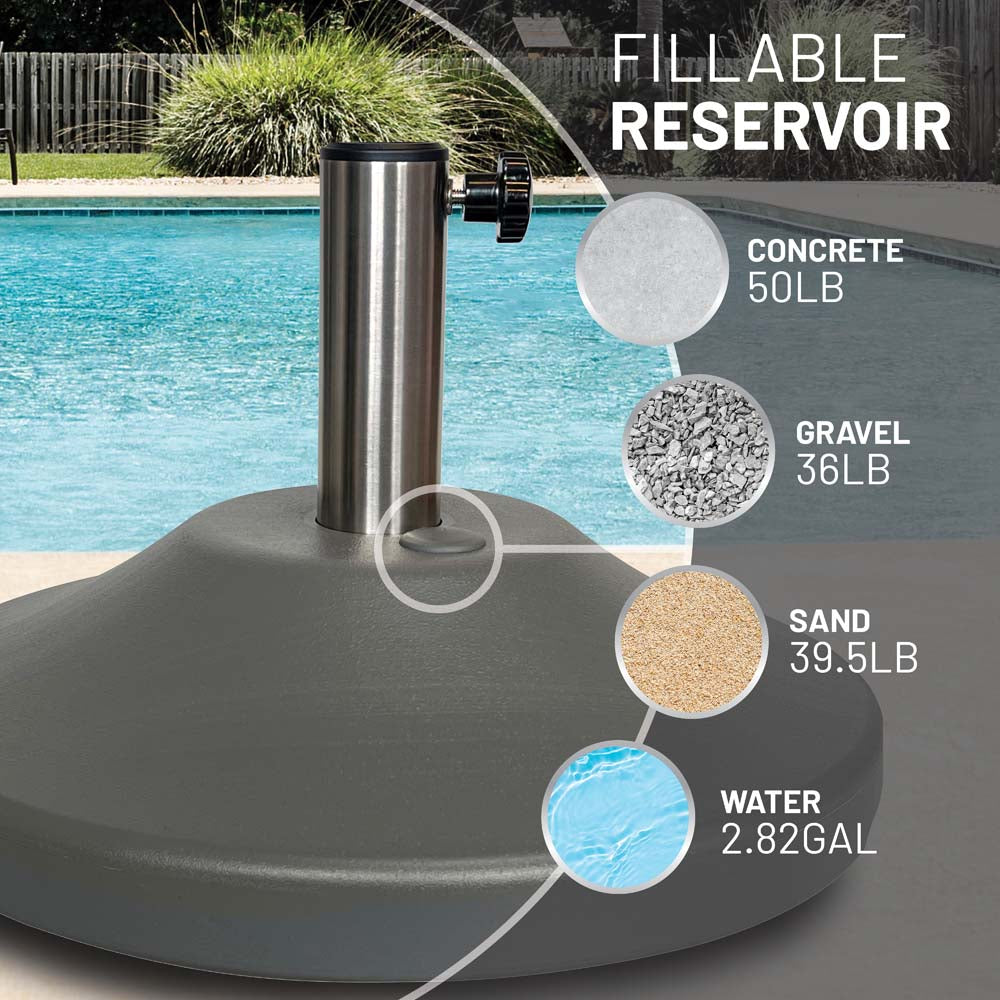 Fillable 50 lb Premium Umbrella Base with Stainless Stem (Grey)