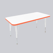 24" x 48" Rectangle Thermofused Activity Table with Adjustable Standard Swivel Glide Legs - White/Tangerine/White