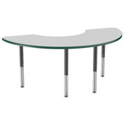 36" x 72" Half Moon T-Molding Activity Table with Adjustable Super Legs - Gray/Green/Black
