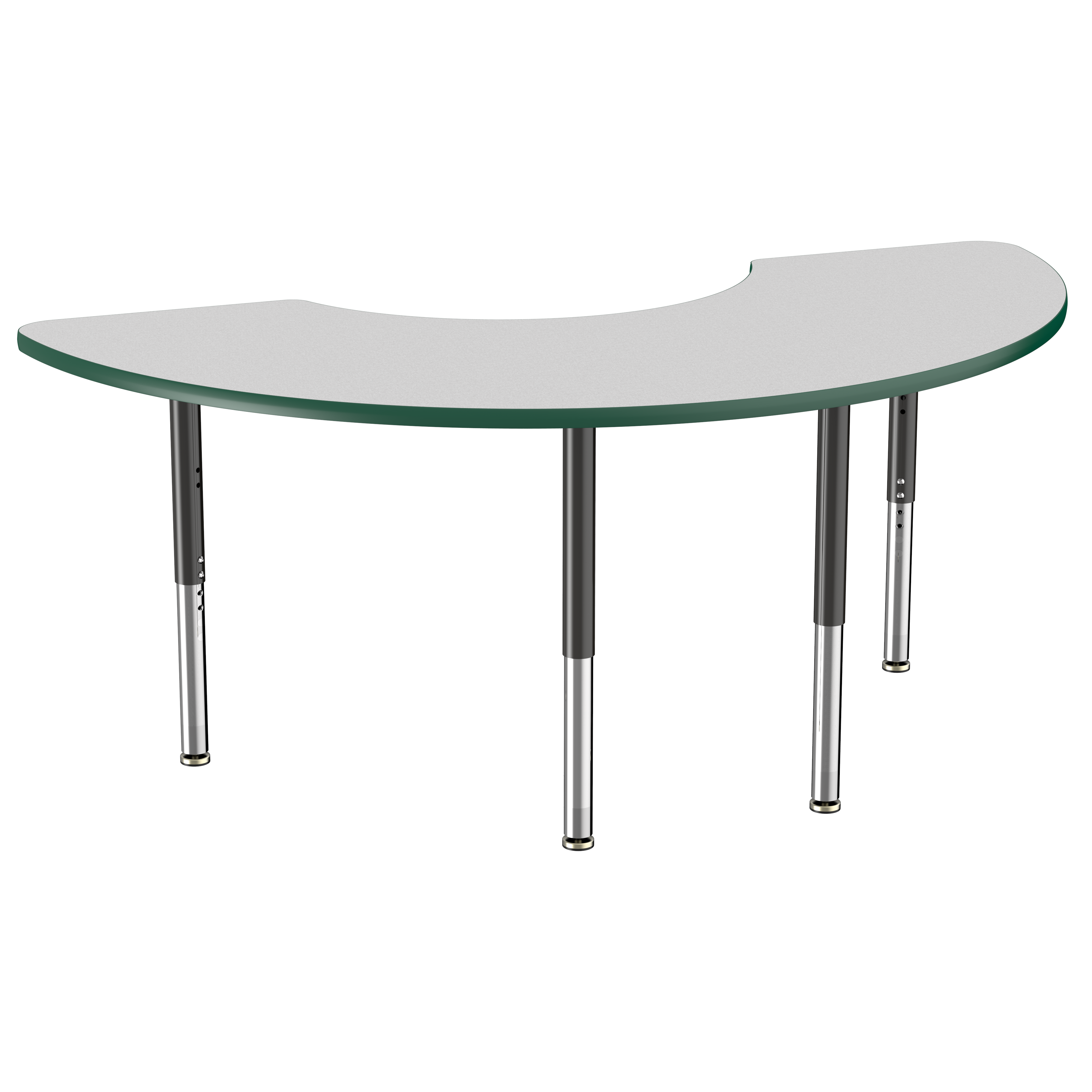 36" x 72" Half Moon T-Molding Activity Table with Adjustable Super Legs - Gray/Green/Black