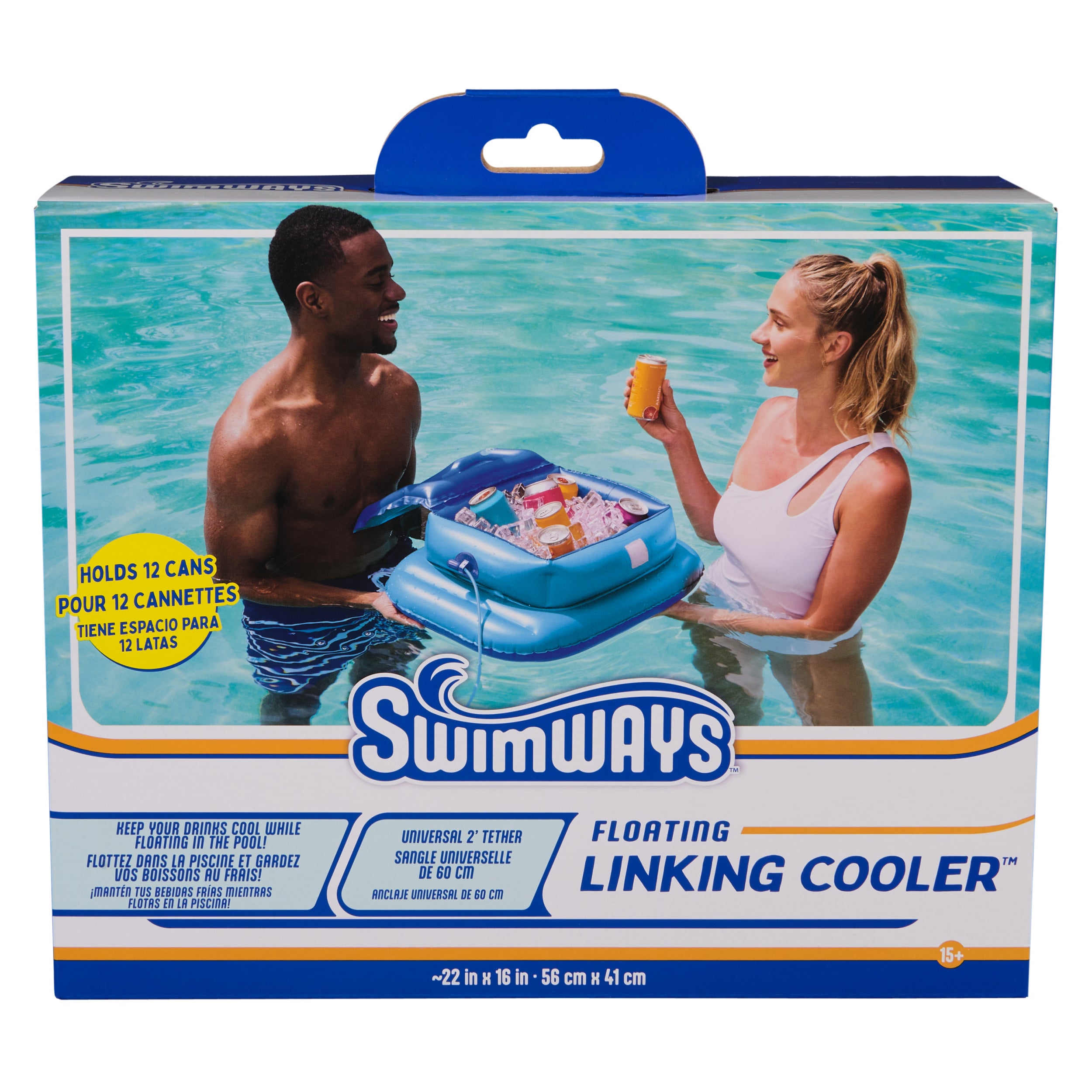 Swimways Linking Floating Cooler, Inflatable Pool Accessories with 12 Can Capacity & 2' Tether, Pool Party Supplies for Adults Aged 15 & Up, Blue
