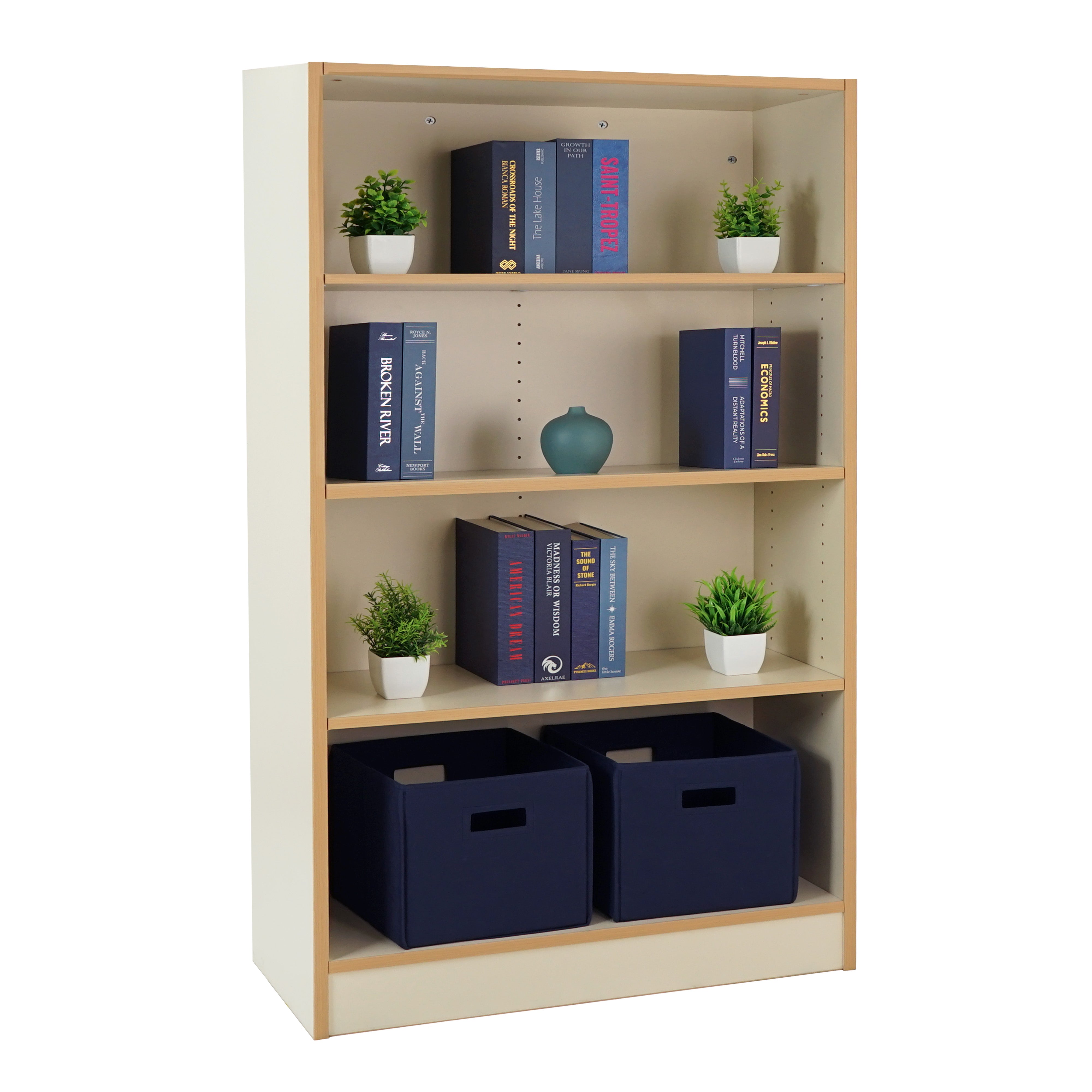 Laminate Bookcase 4-Shelf 48" Height - Almond/Maple