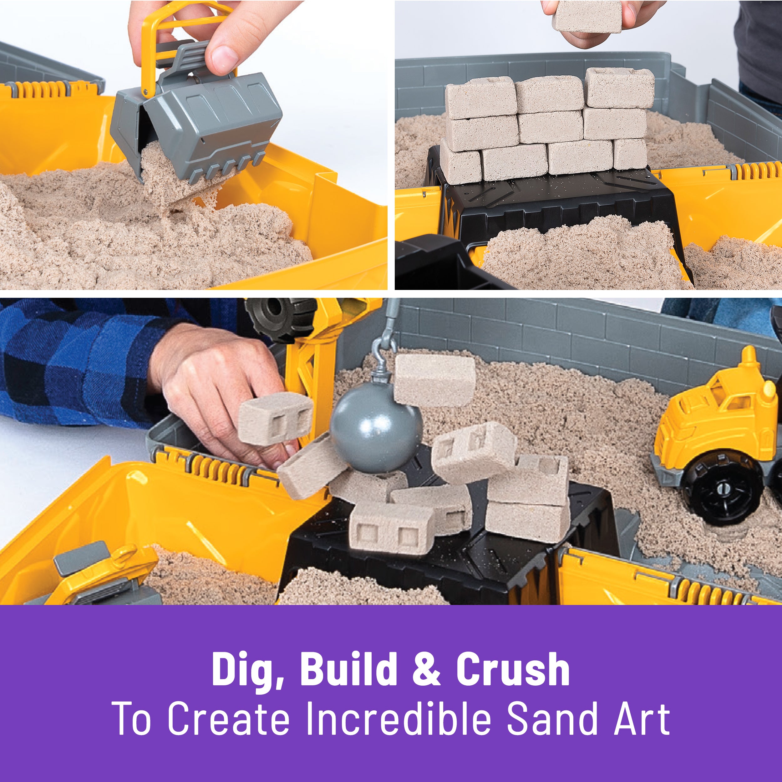 Kinetic Sand, Construction Site Folding Sandbox with 2lbs Play Sand & Toy Truck, Sensory Toys for Kids & Classroom, Back to School Teacher Must Haves