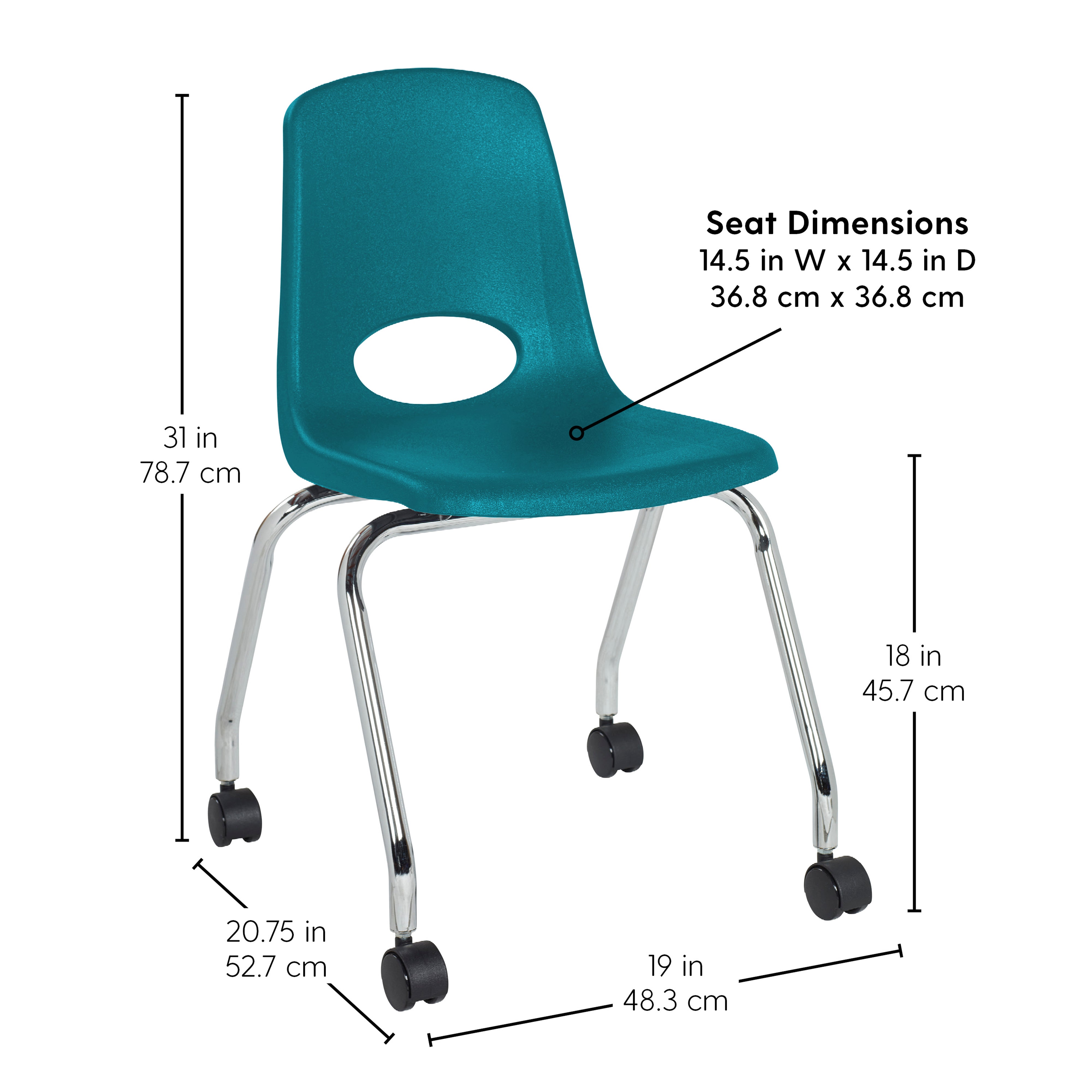 18" Mobile Chair with Casters, 2-Piece - Teal