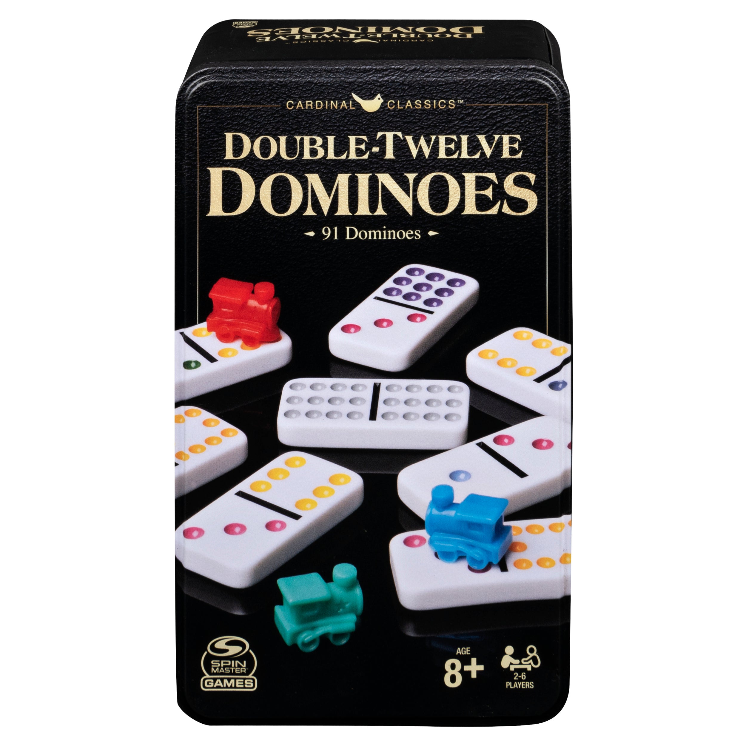 Spin Master Games, Cardinal Classics Double 12 Dominoes Set in Storage Tin, Family Board Games, 2-6 Players, for Ages 8 & Up