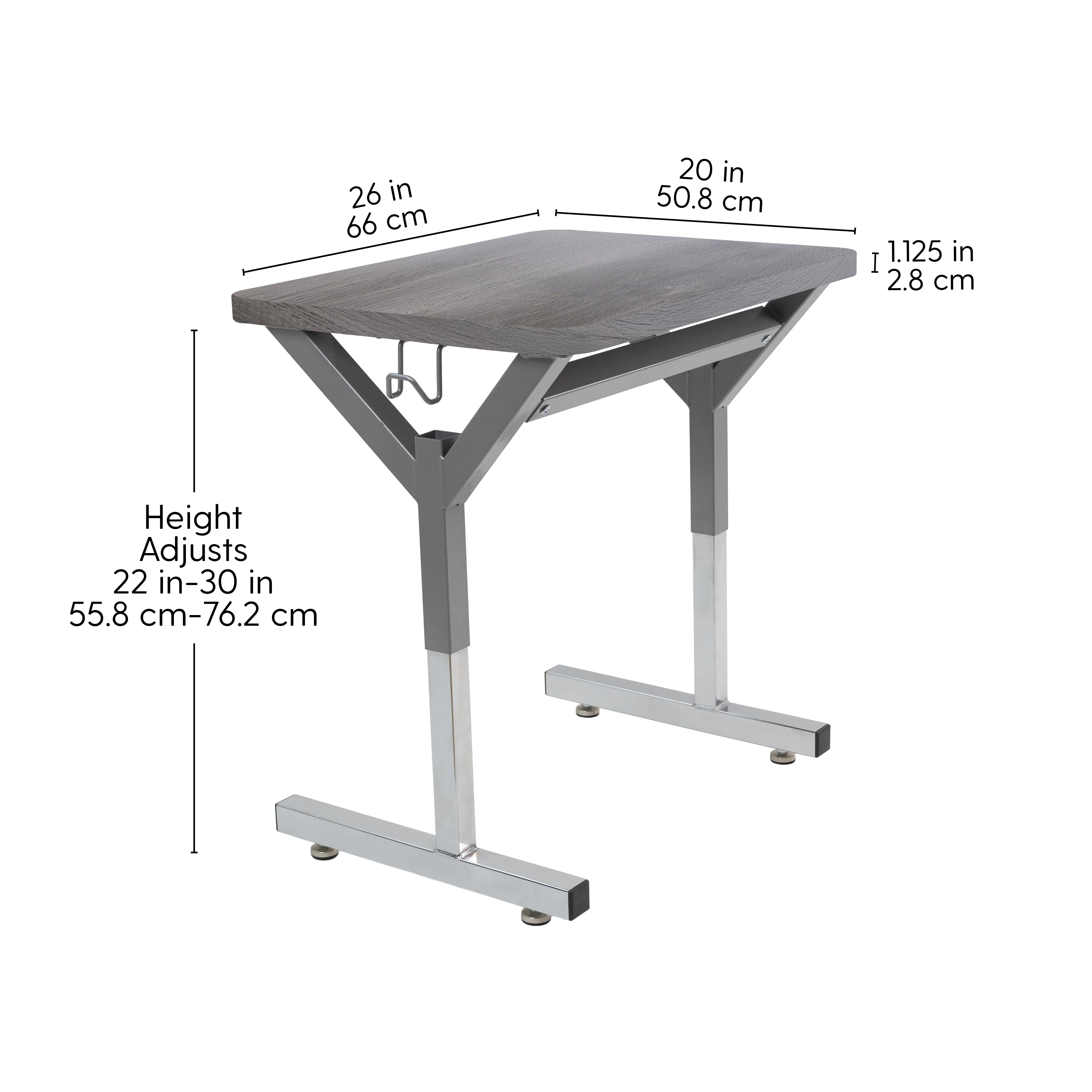20" x 26" Rectangle Thermofused Table Desk with Adjustable Y-Frame - Gray Wood/Silver