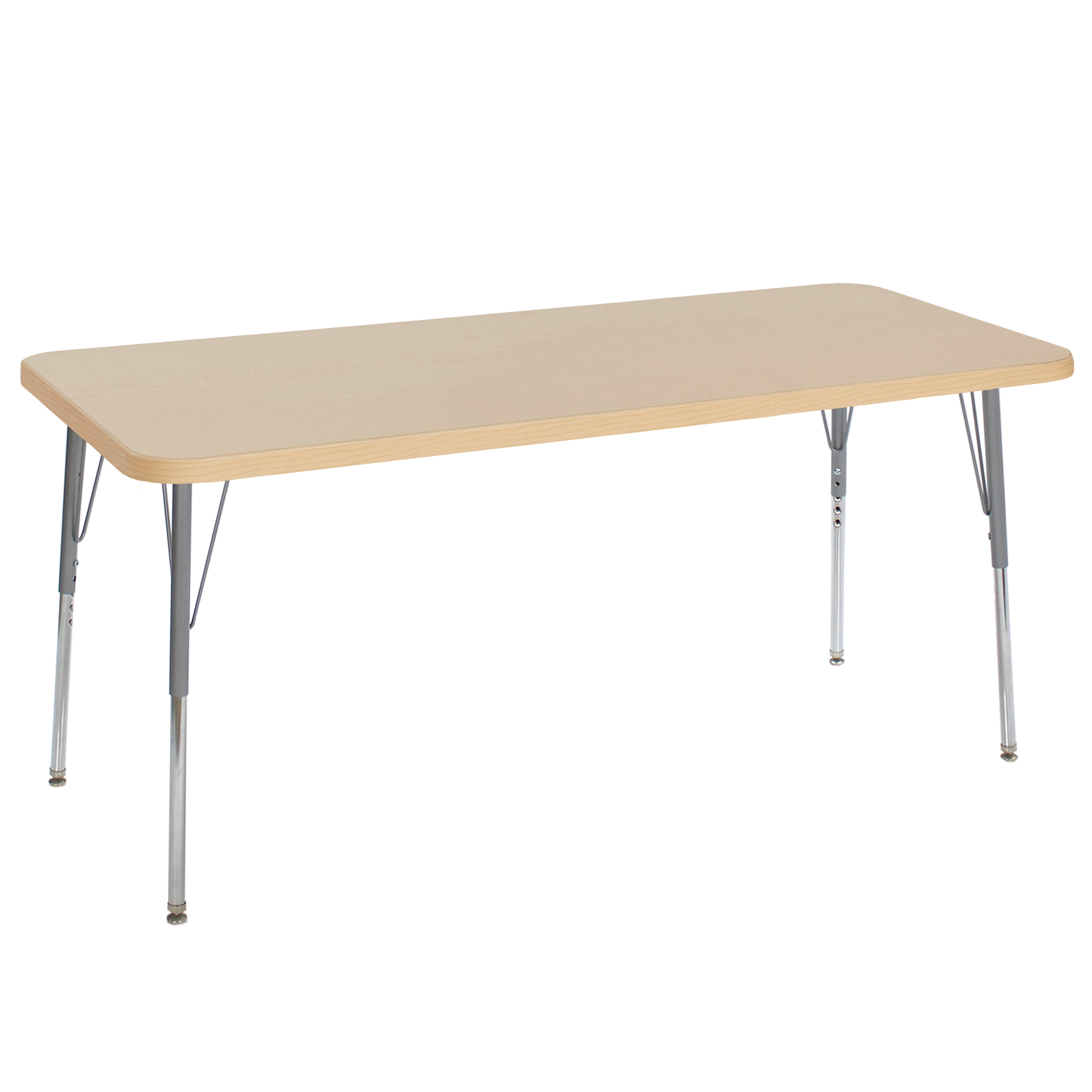30" x 72" Rectangle La Madera Activity Table with Standard Legs - Maple Grain/Silver