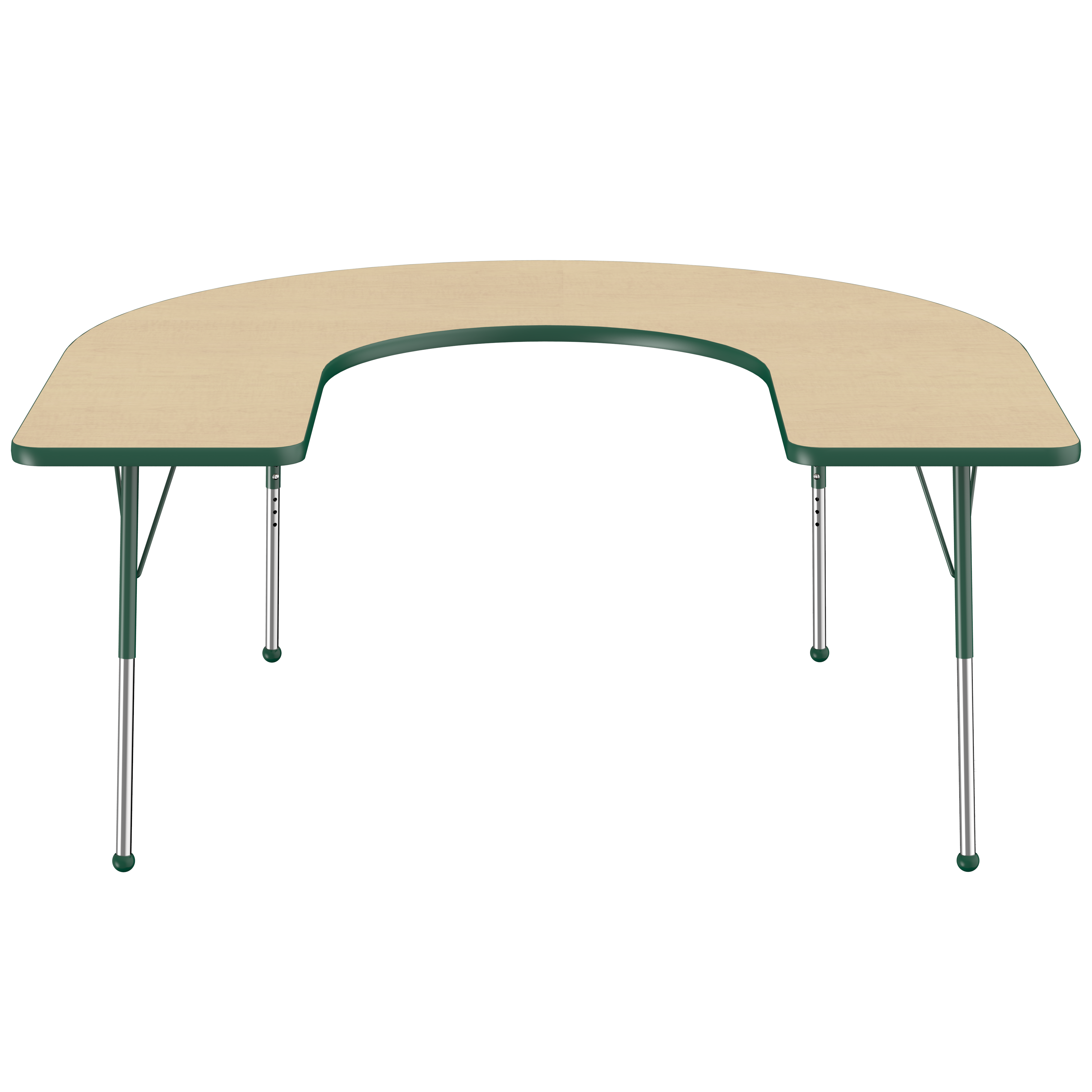 60" x 66" Horseshoe T-Molding Activity Table with Adjustable Standard Ball Glide Legs - Maple/Green