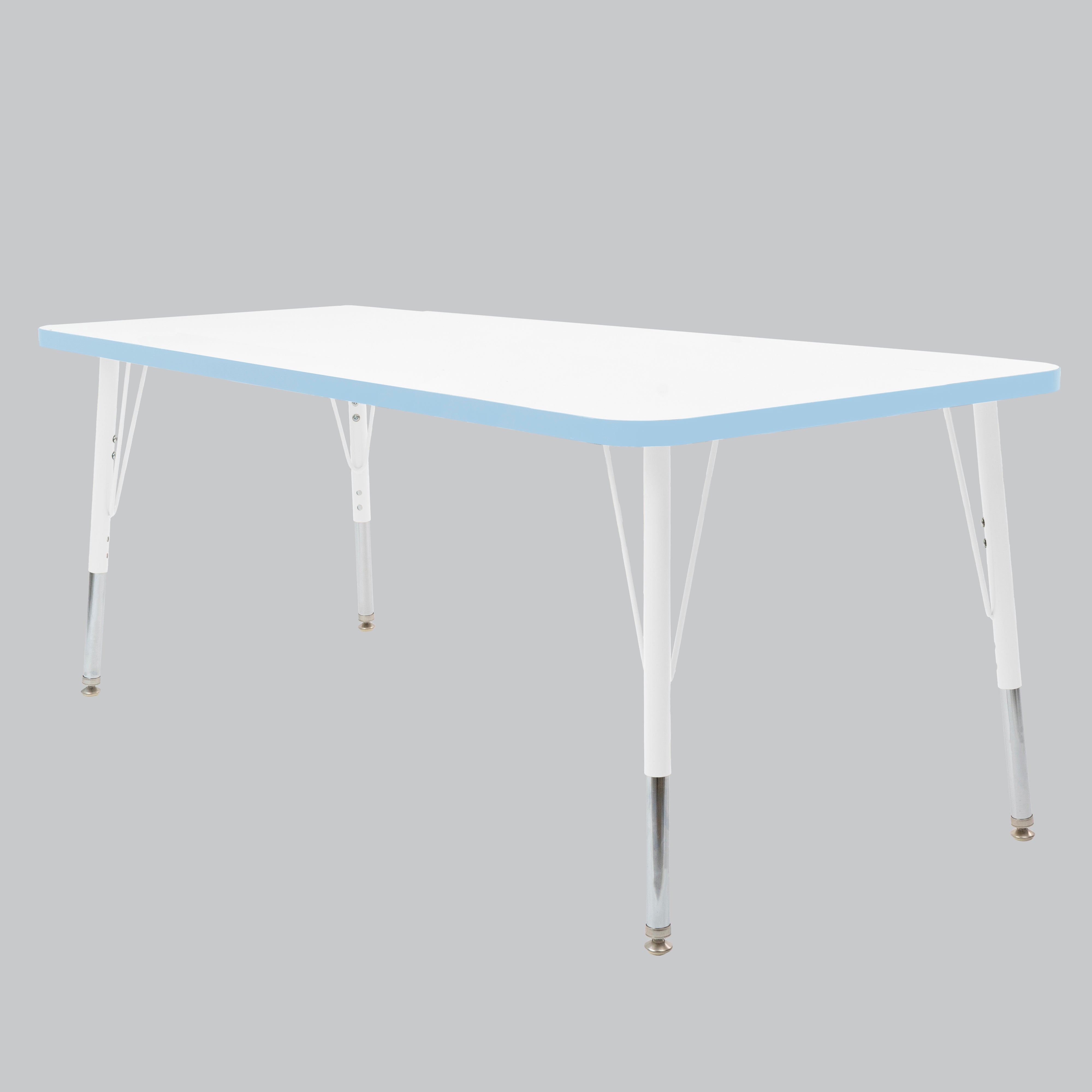 30" x 72" Rectangle Thermofused Activity Table with Adjustable Standard Swivel Glide Legs - White/Powder Blue/White