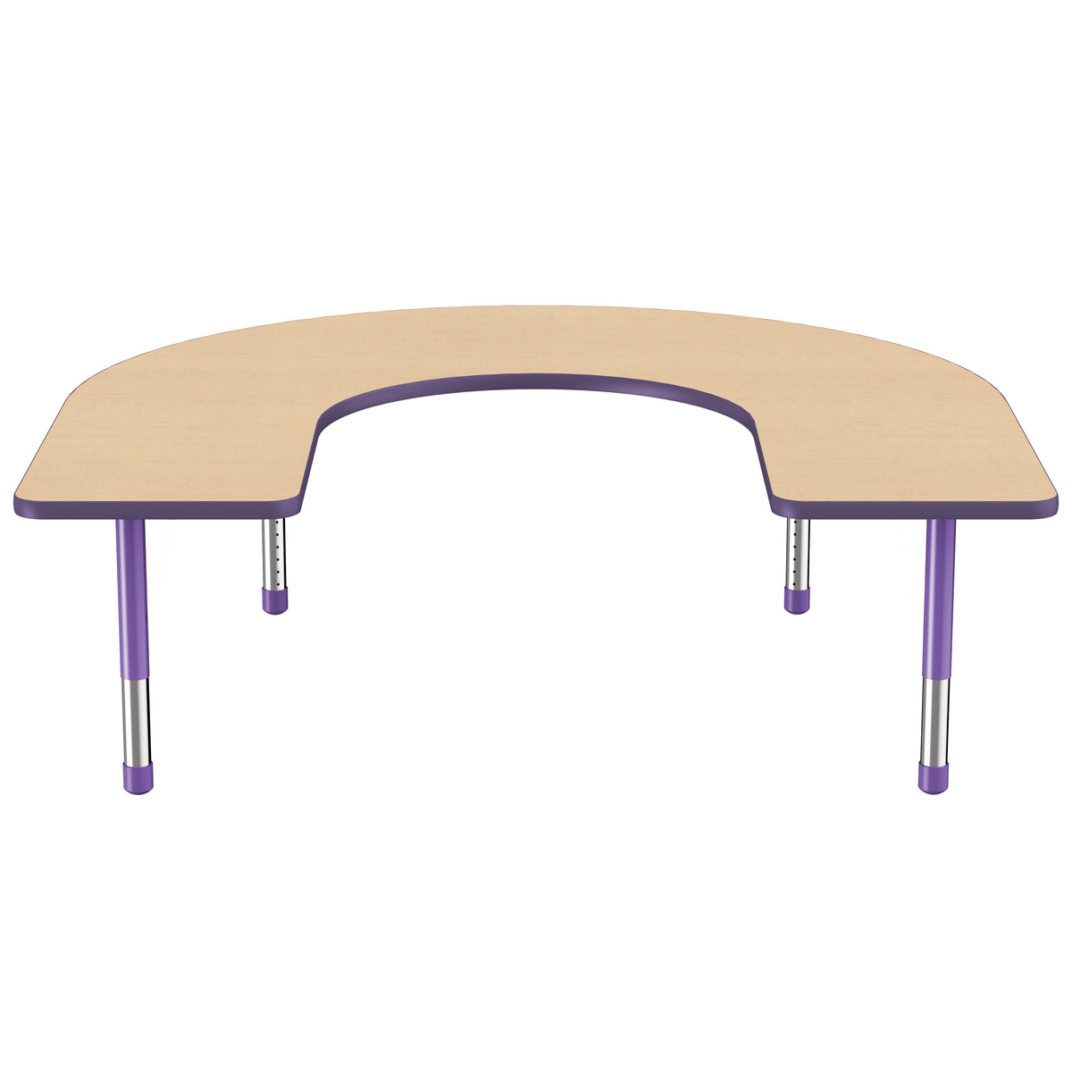 60" x 66" Horseshoe T-Molding Activity Table with Adjustable Chunky Legs - Maple/Purple