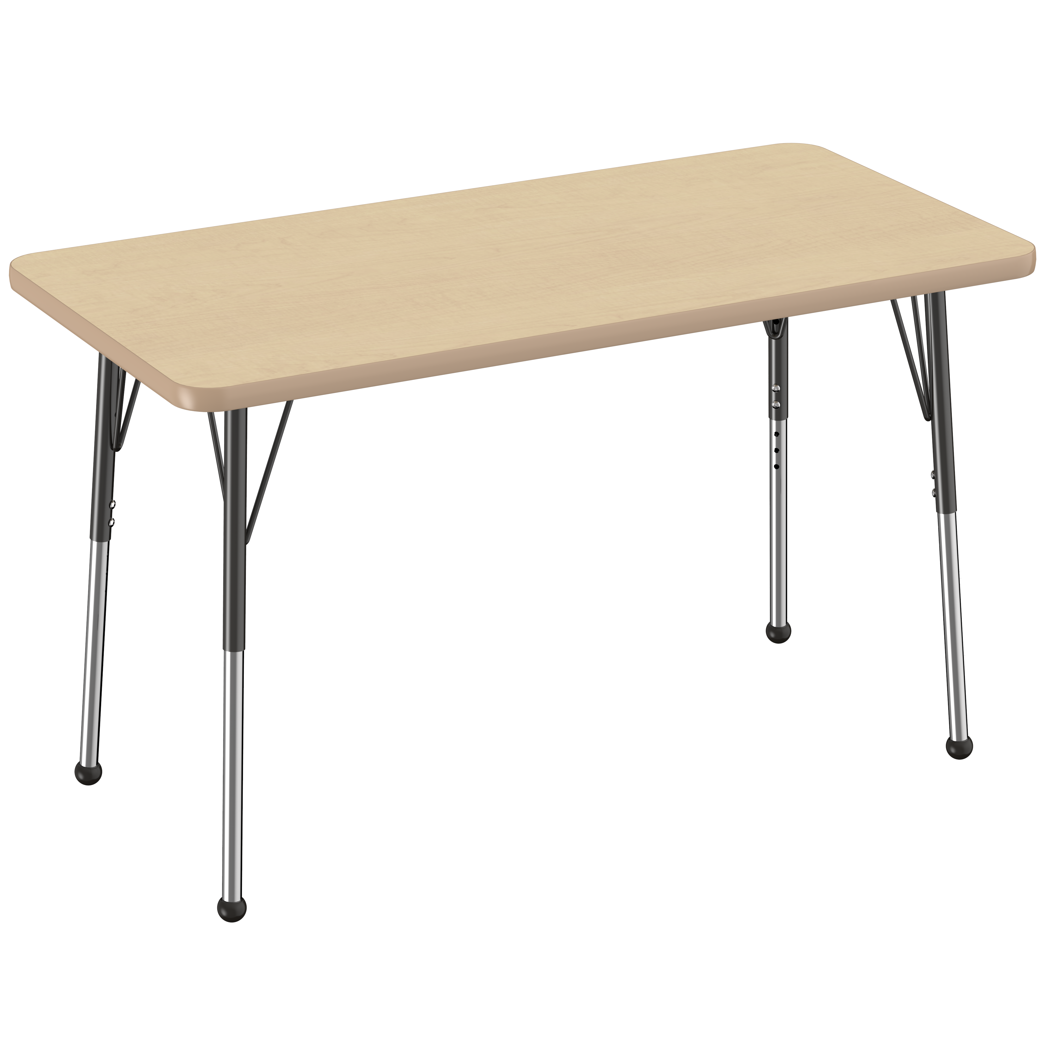 24" x 48" Rectangle T-Molding Activity Table with Adjustable Standard Ball Glide Legs - Maple/Maple/Black