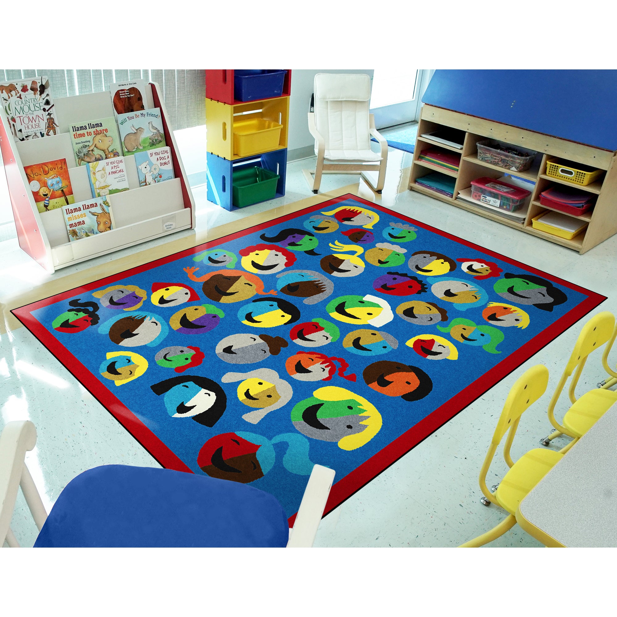 Joyful Faces 7'8" x 10'9" area rug in color Blue