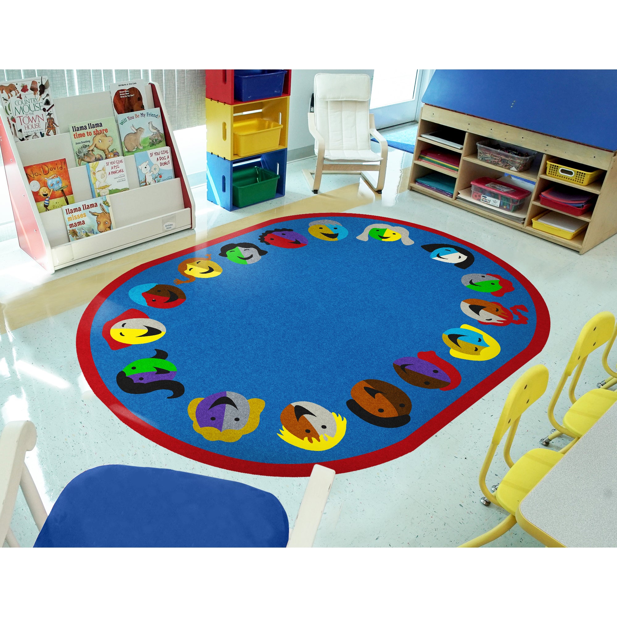 Joyful Faces 10'9" x 13'2" Oval area rug in color Blue