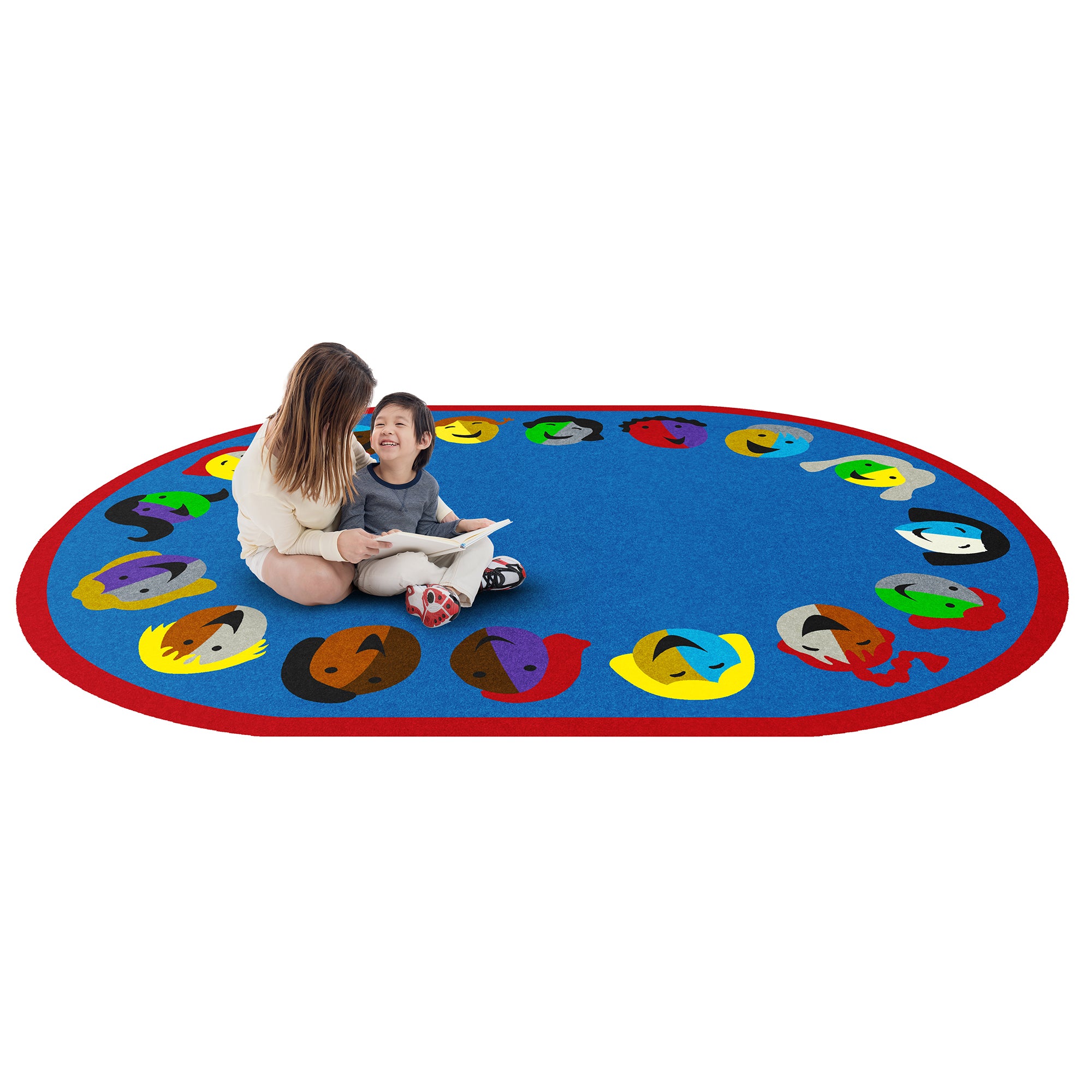 Joyful Faces 7'8" x 10'9" Oval area rug in color Blue