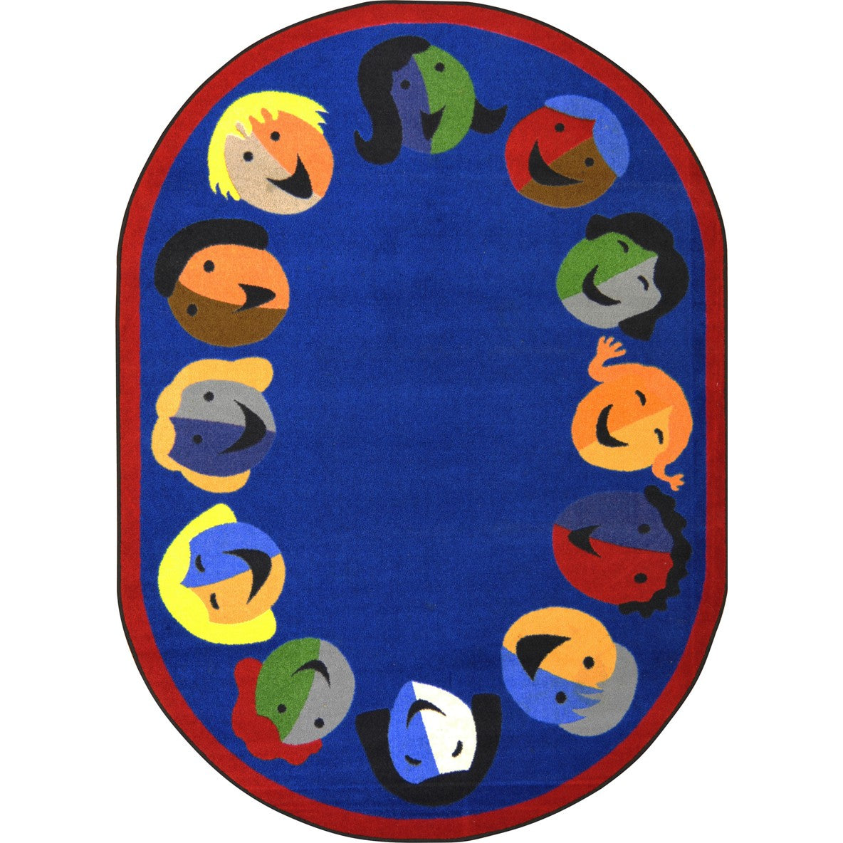 Joyful Faces 5'4" x 7'8" Oval area rug in color Blue