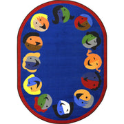 Joyful Faces 5'4" x 7'8" Oval area rug in color Blue