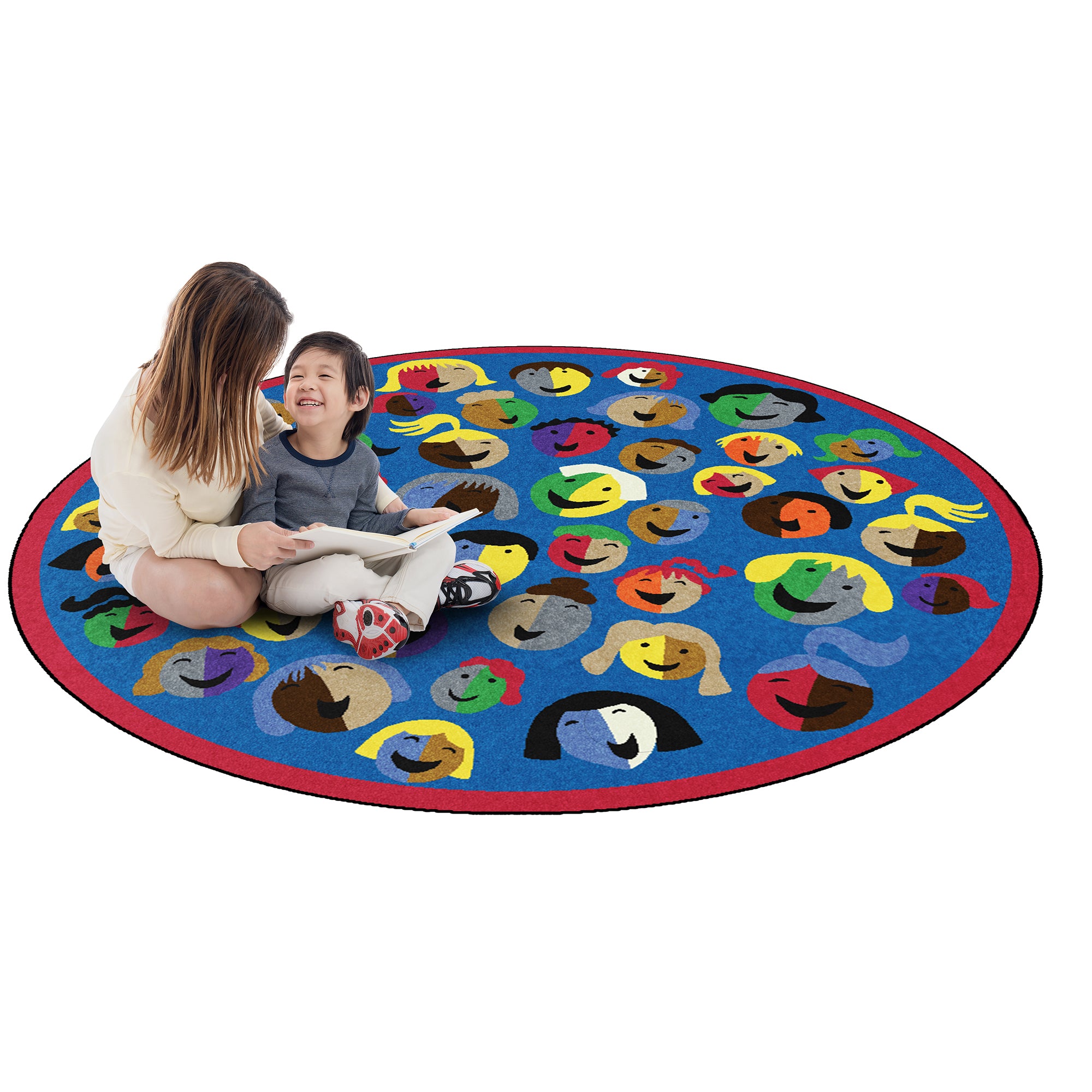 Joyful Faces 7'7" Round area rug in color Blue