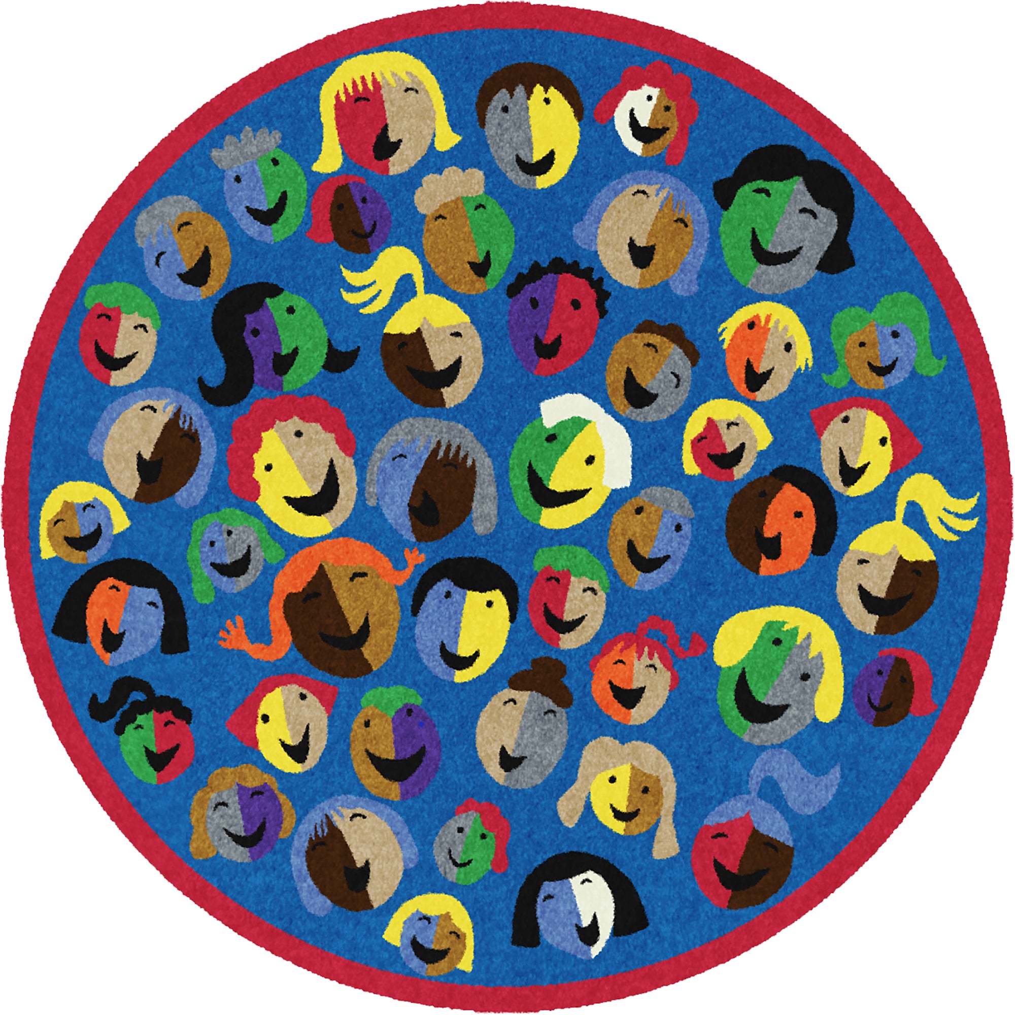 Joyful Faces 7'7" Round area rug in color Blue