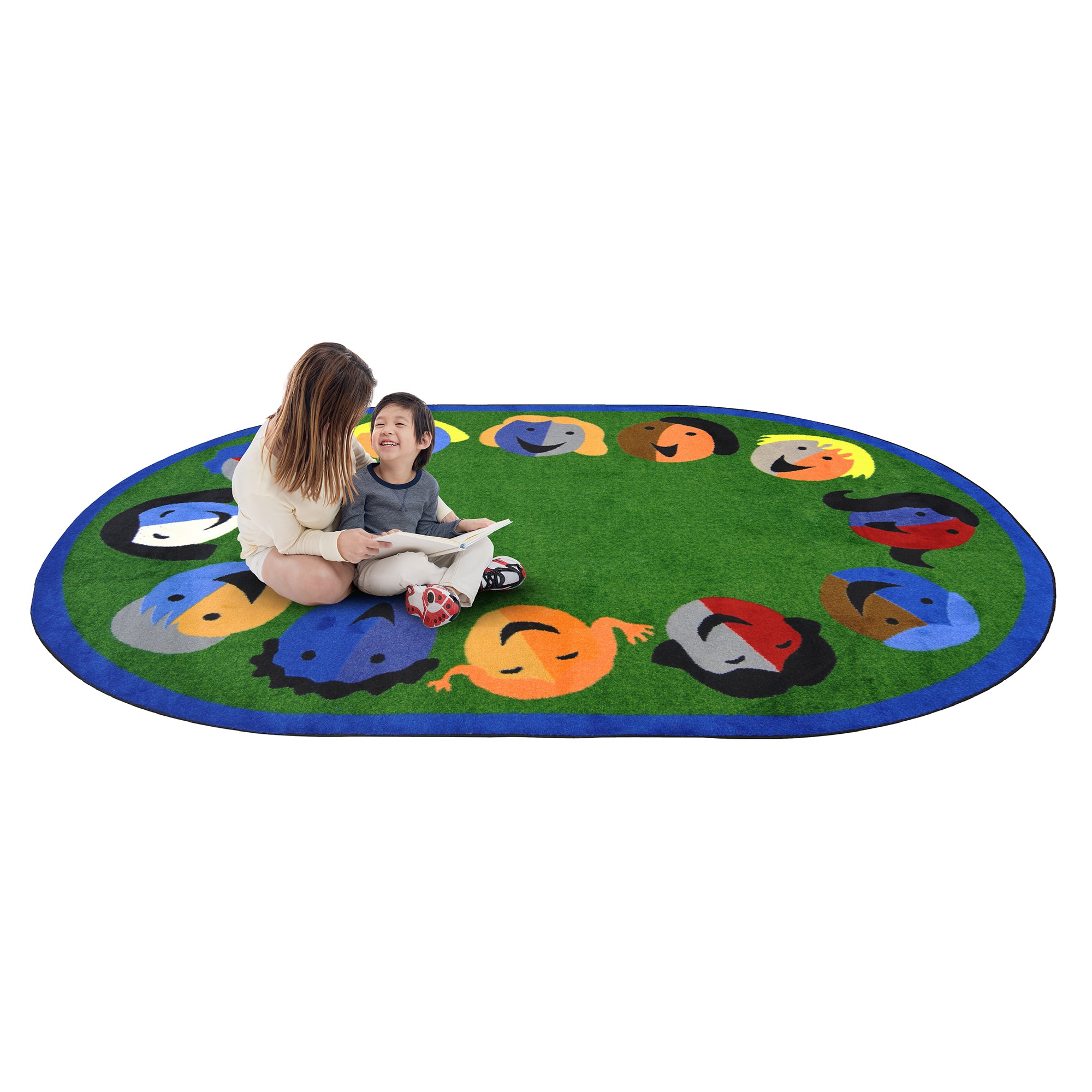 Joyful Faces 5'4" x 7'8" Oval area rug in color Green