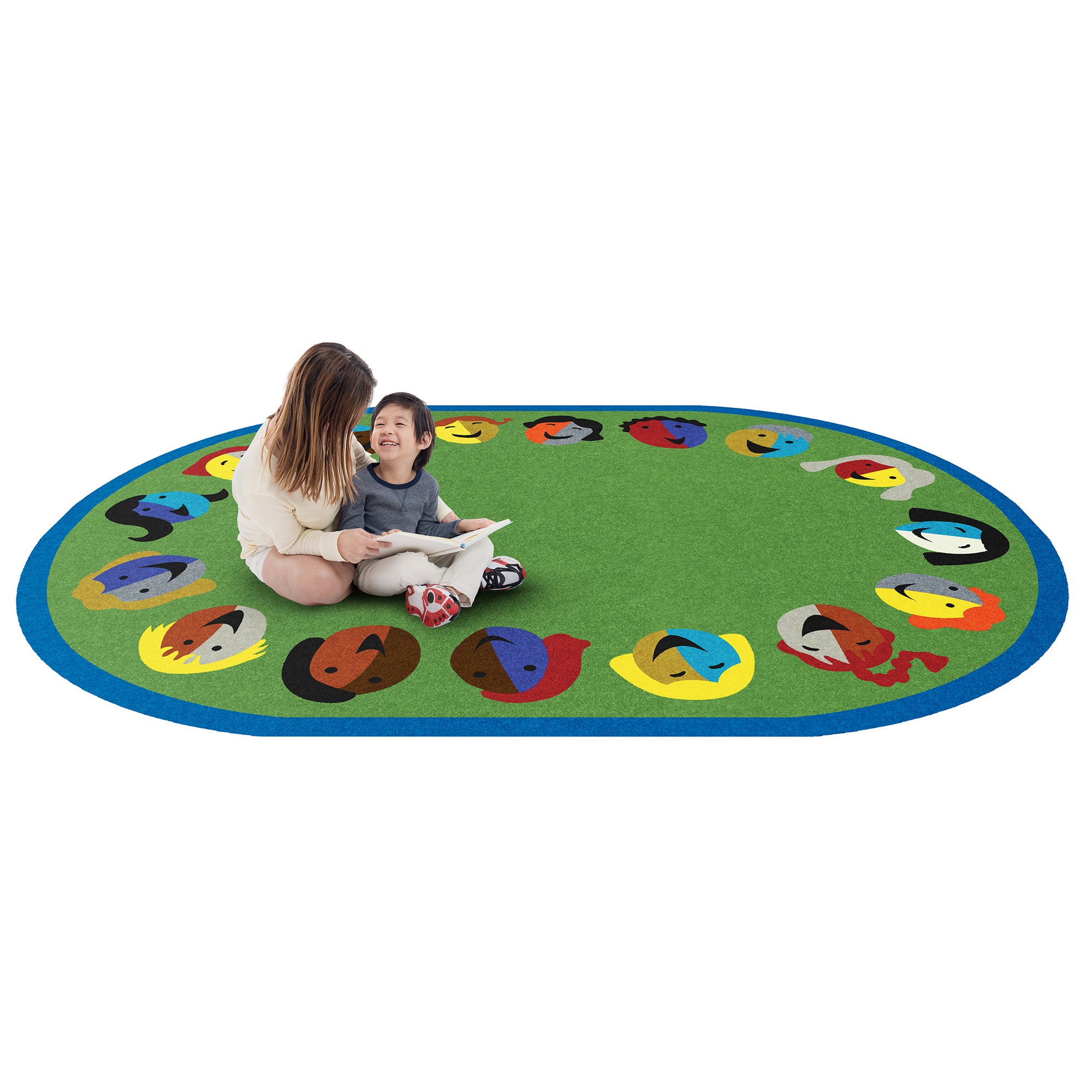 Joyful Faces 7'8" x 10'9" Oval area rug in color Green