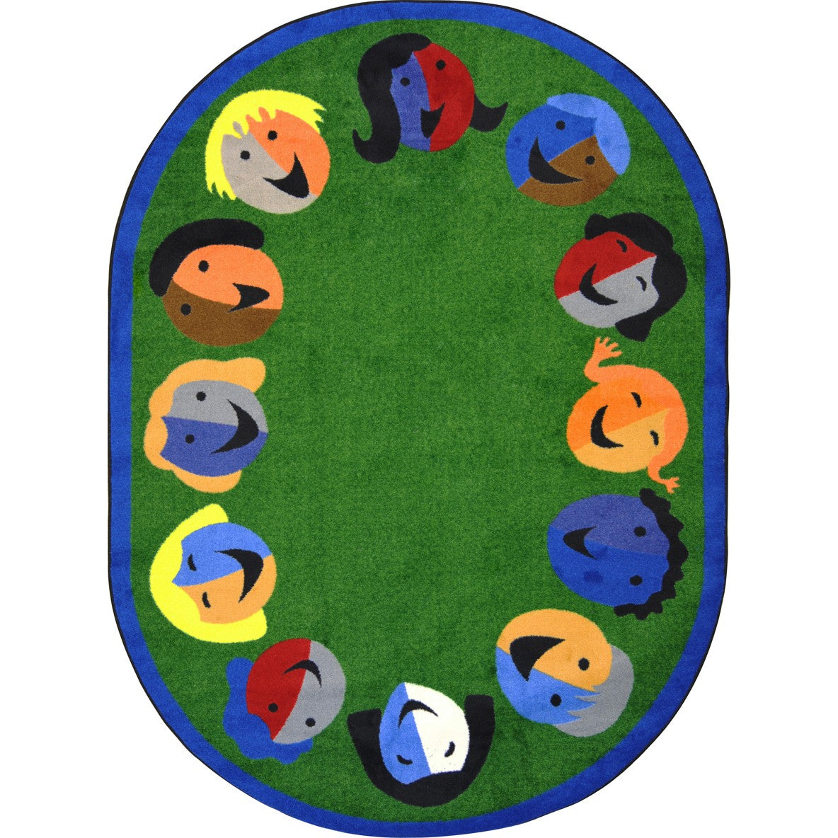 Joyful Faces 10'9" x 13'2" Oval area rug in color Green