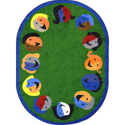 Joyful Faces 10'9" x 13'2" Oval area rug in color Green