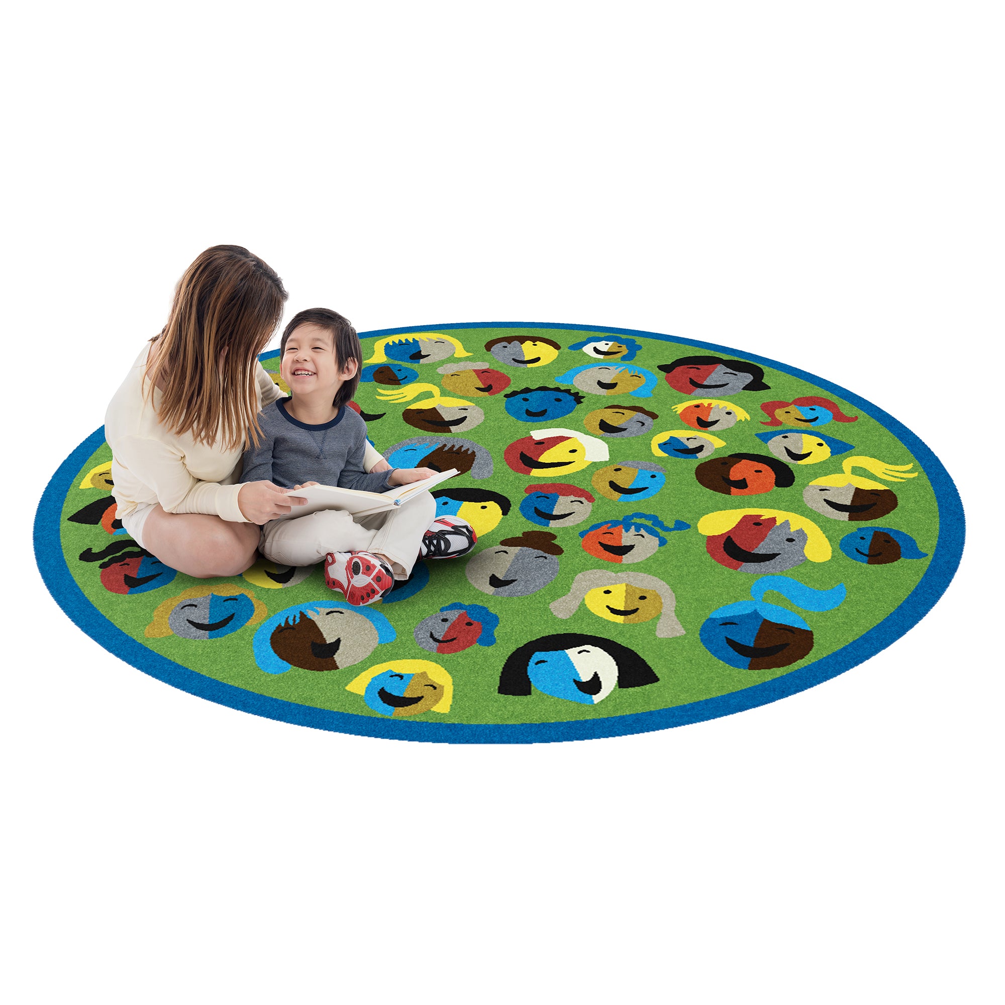 Joyful Faces 7'7" Round area rug in color Green