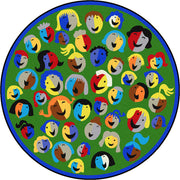 Joyful Faces 7'7" Round area rug in color Green