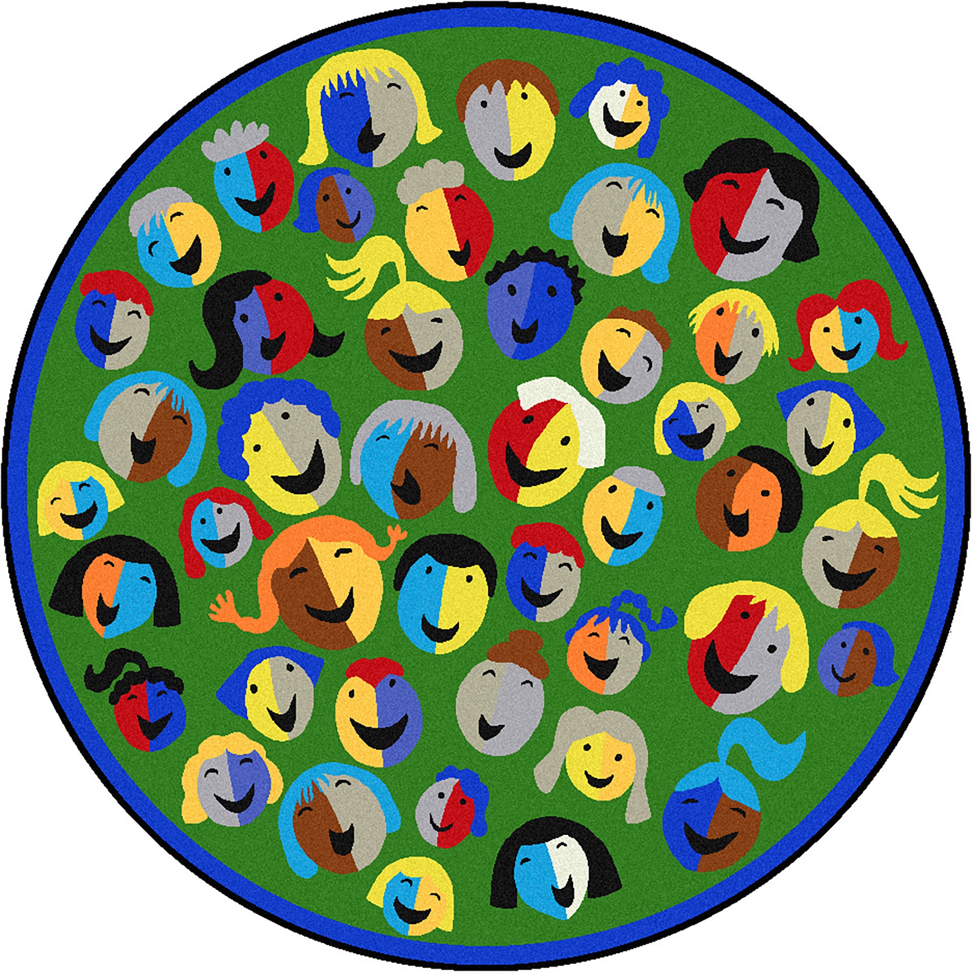 Joyful Faces 7'7" Round area rug in color Green