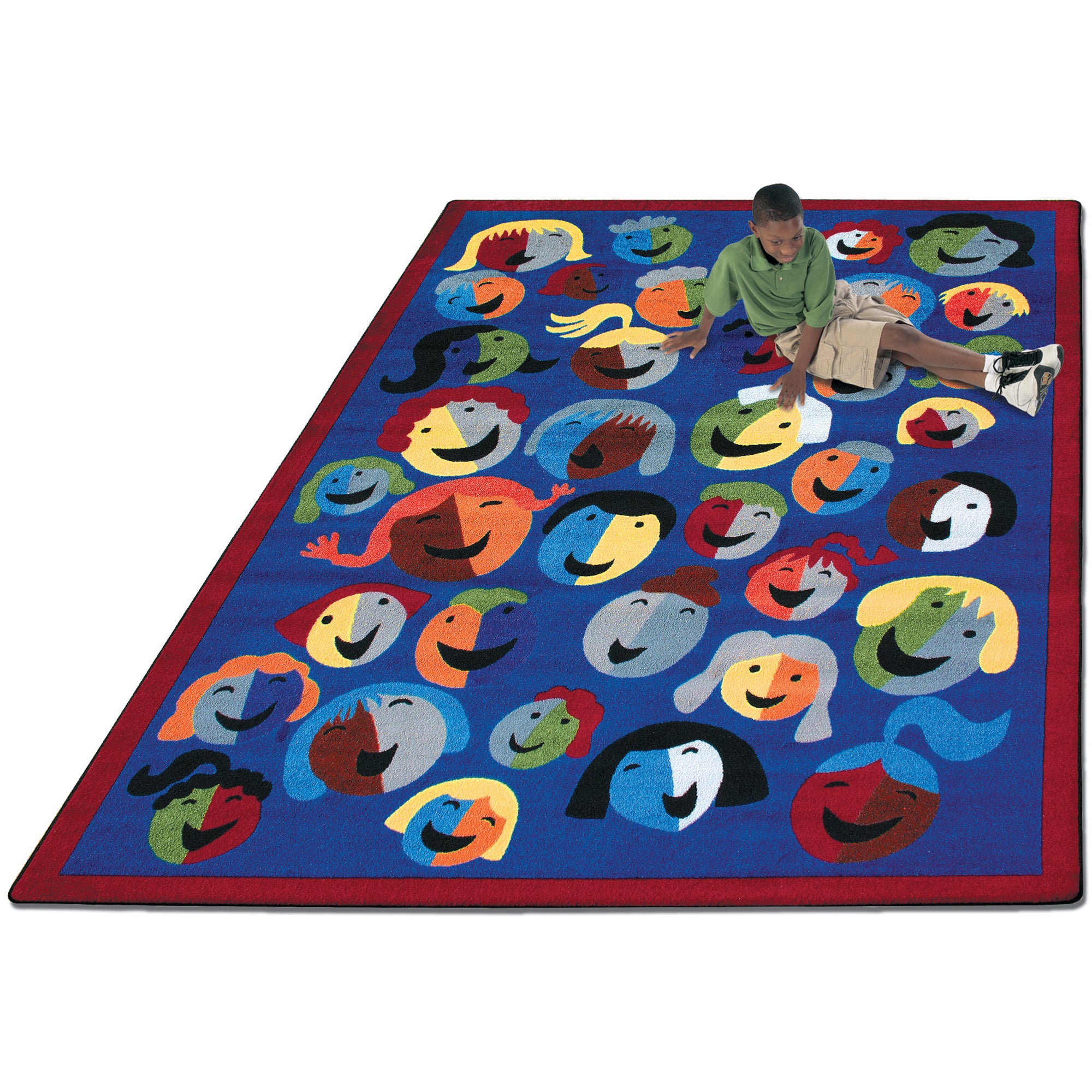 Joyful Faces 7'8" x 10'9" area rug in color Blue