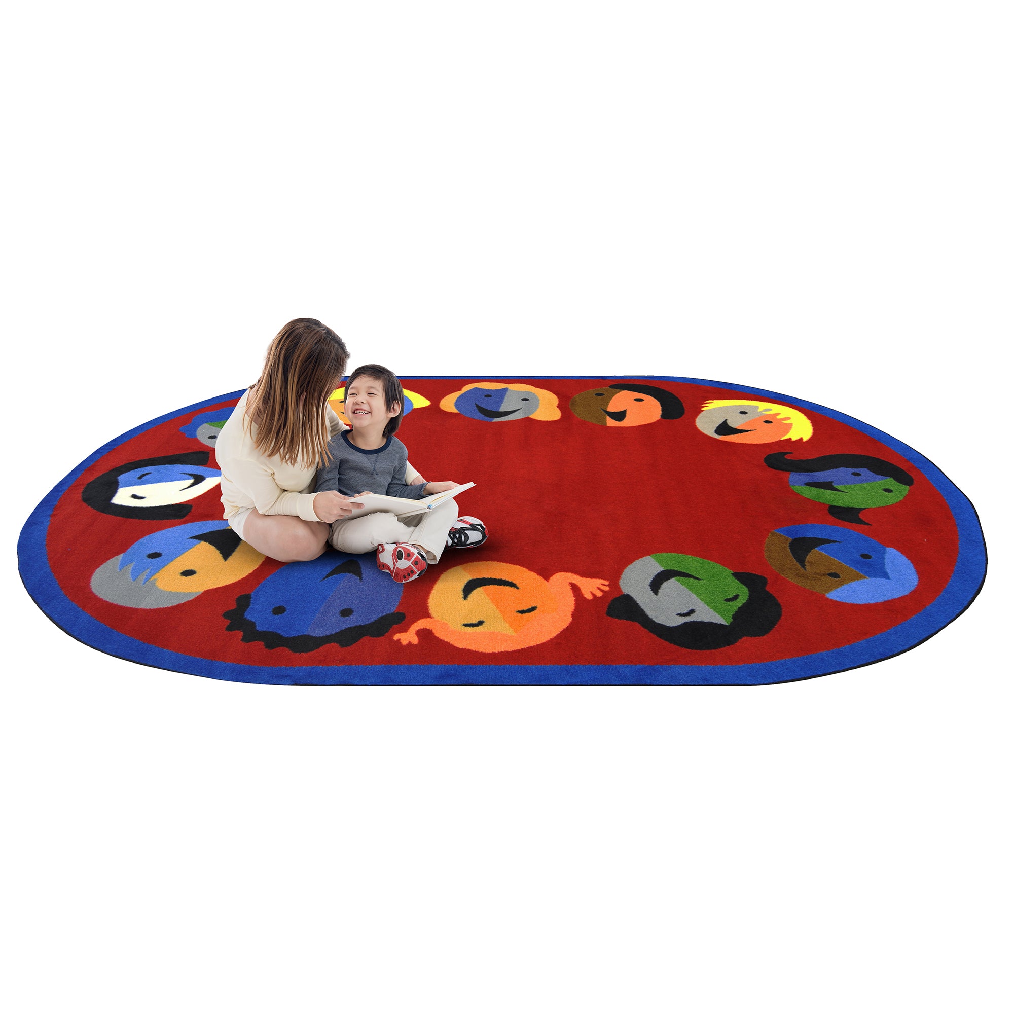 Joyful Faces 5'4" x 7'8" Oval area rug in color Red