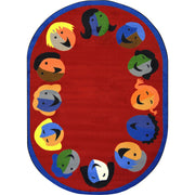 Joyful Faces 7'8" x 10'9" Oval area rug in color Red