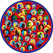 Joyful Faces 7'7" Round area rug in color Red
