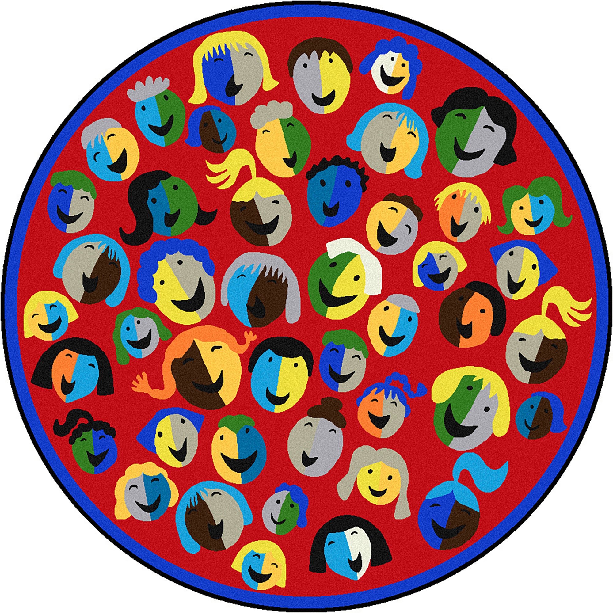 Joyful Faces 7'7" Round area rug in color Red