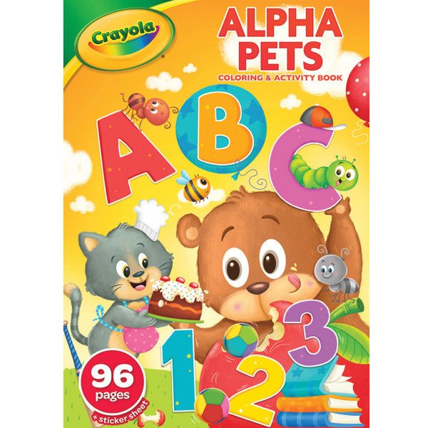 Crayola Alpha Pets Coloring Pages and Stickers, Number & Alphabet Coloring Book, Gift for Kids, 96 Pages