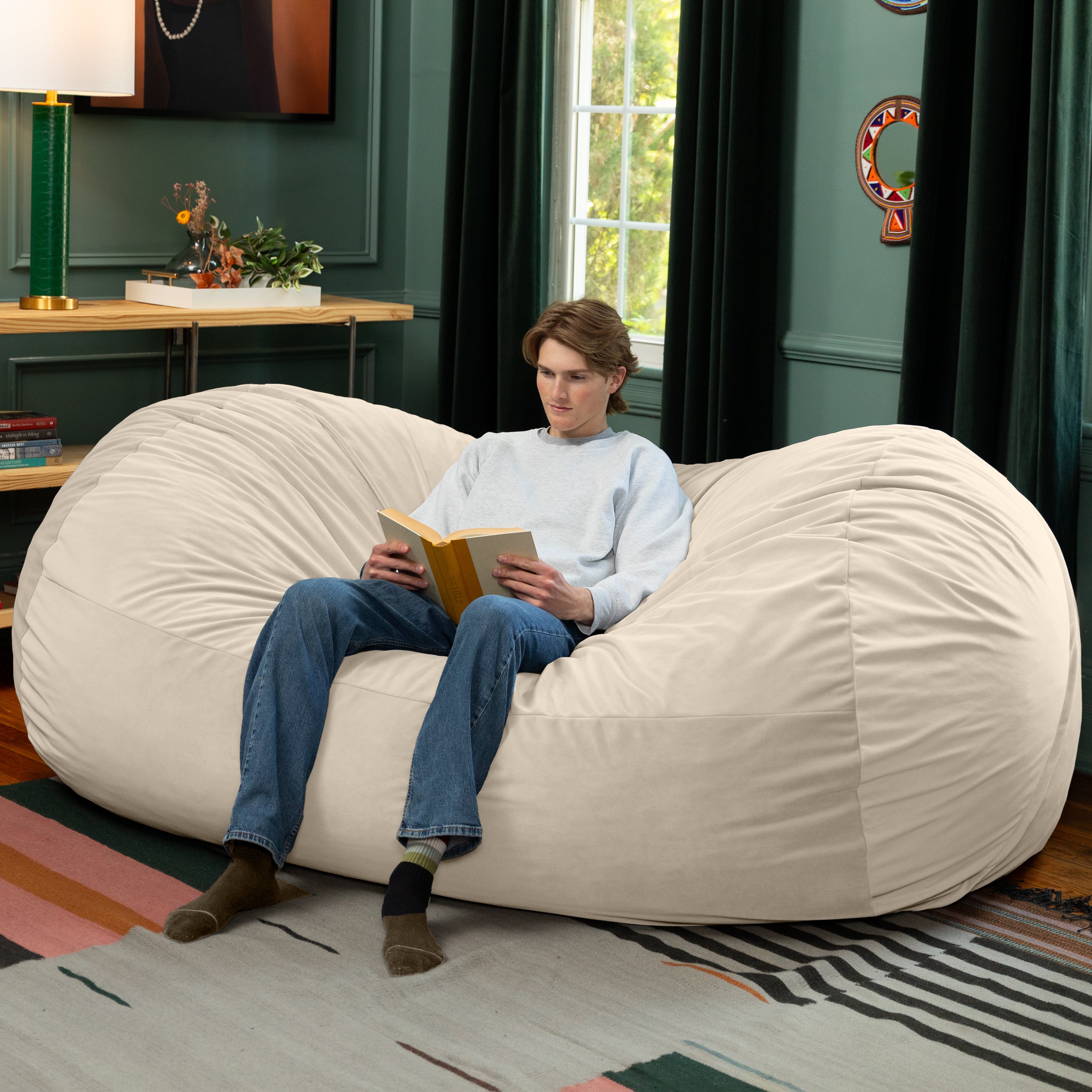 Jaxx Grand Lounger 7 Foot Bean Bag Sofa -Lush Velvet Ivory